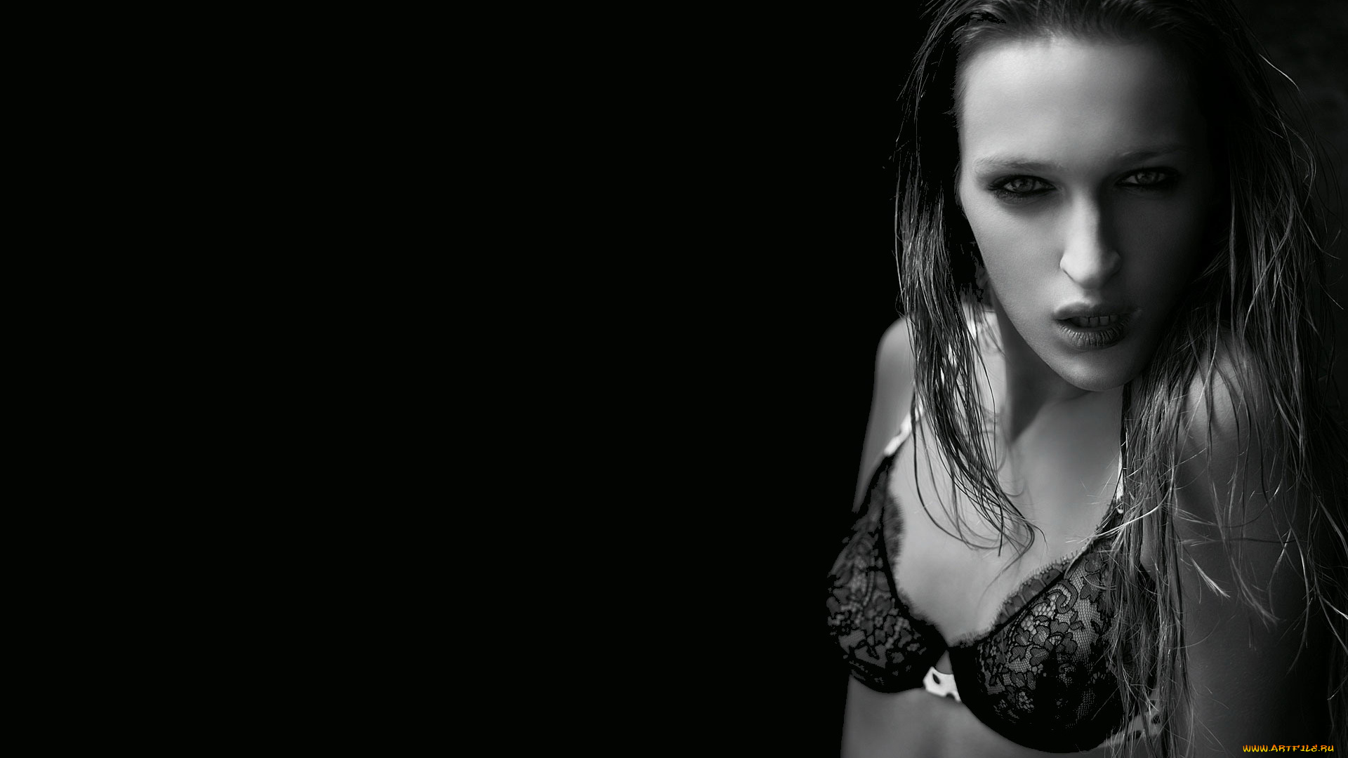 девушки, -unsort, , Черно-белые, обои, волосы, бюстгальтер, белье, взгляд