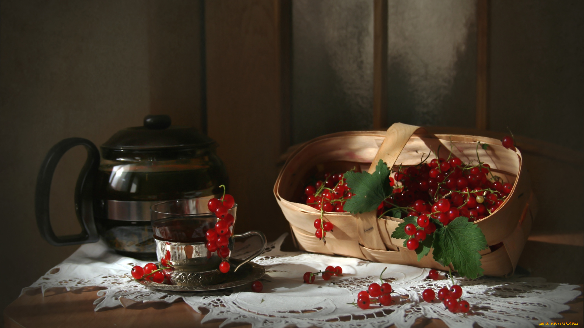 еда, смородина, чай, лукошко, красная