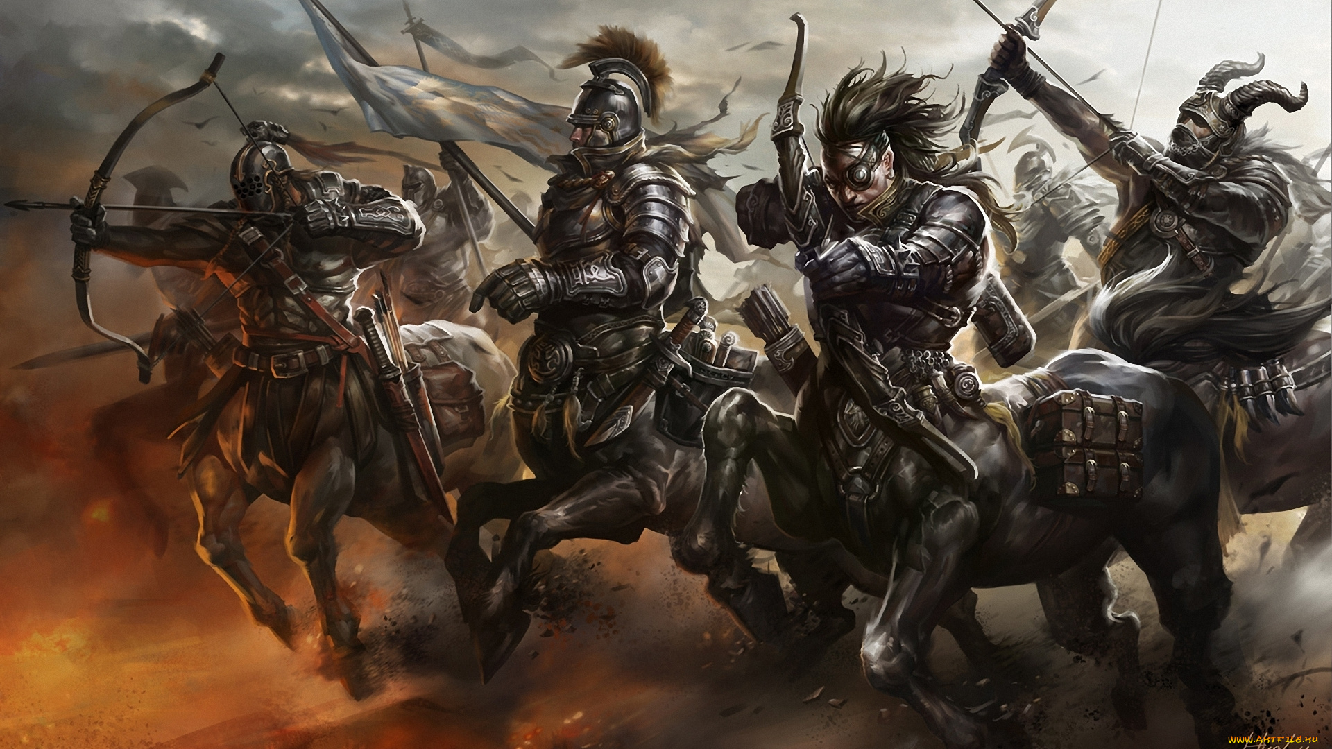 фэнтези, существа, атака, оружие, доспехи, кентавры, войско