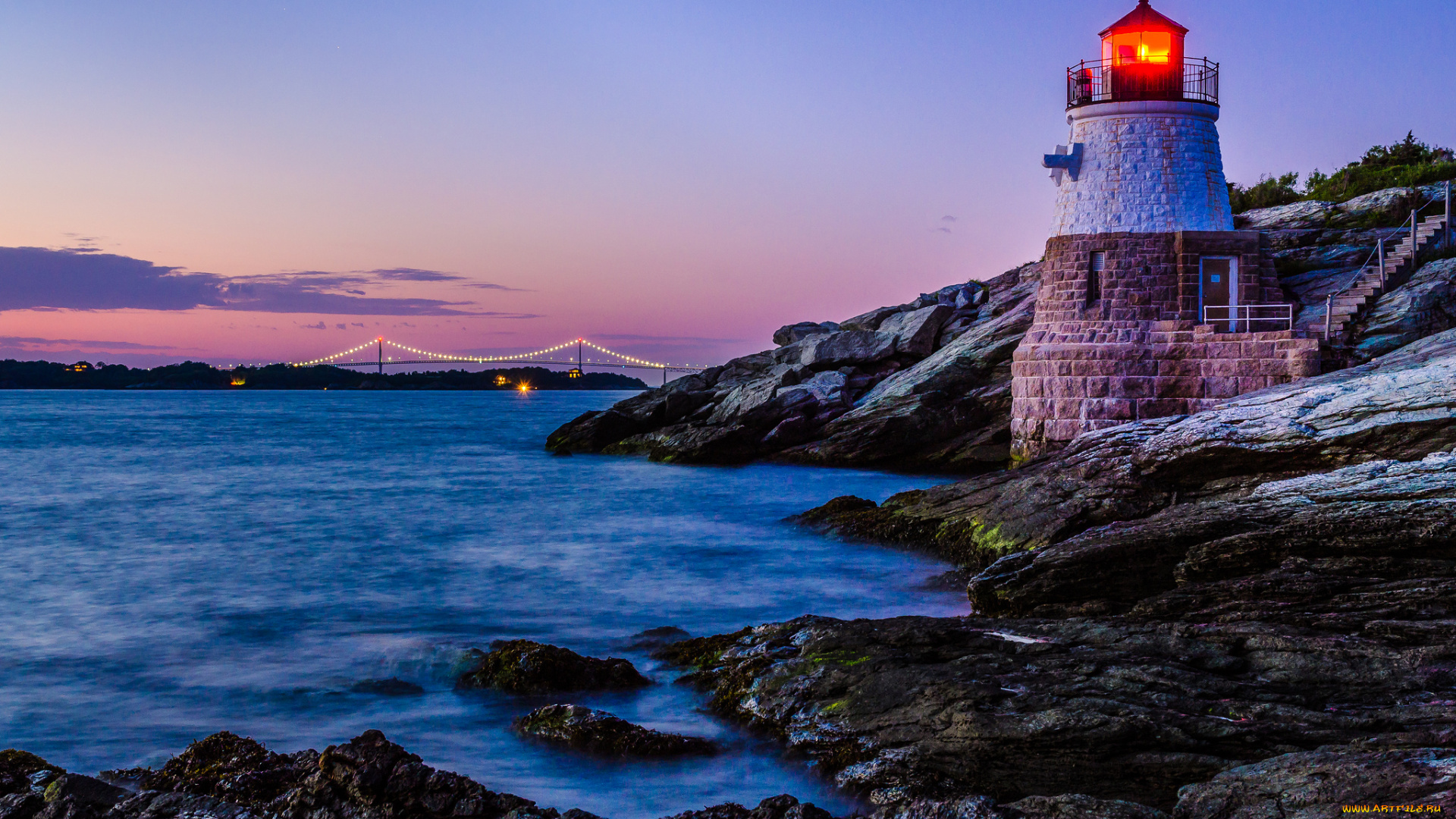 природа, маяки, огни, мост, ночь, пролив, маяк