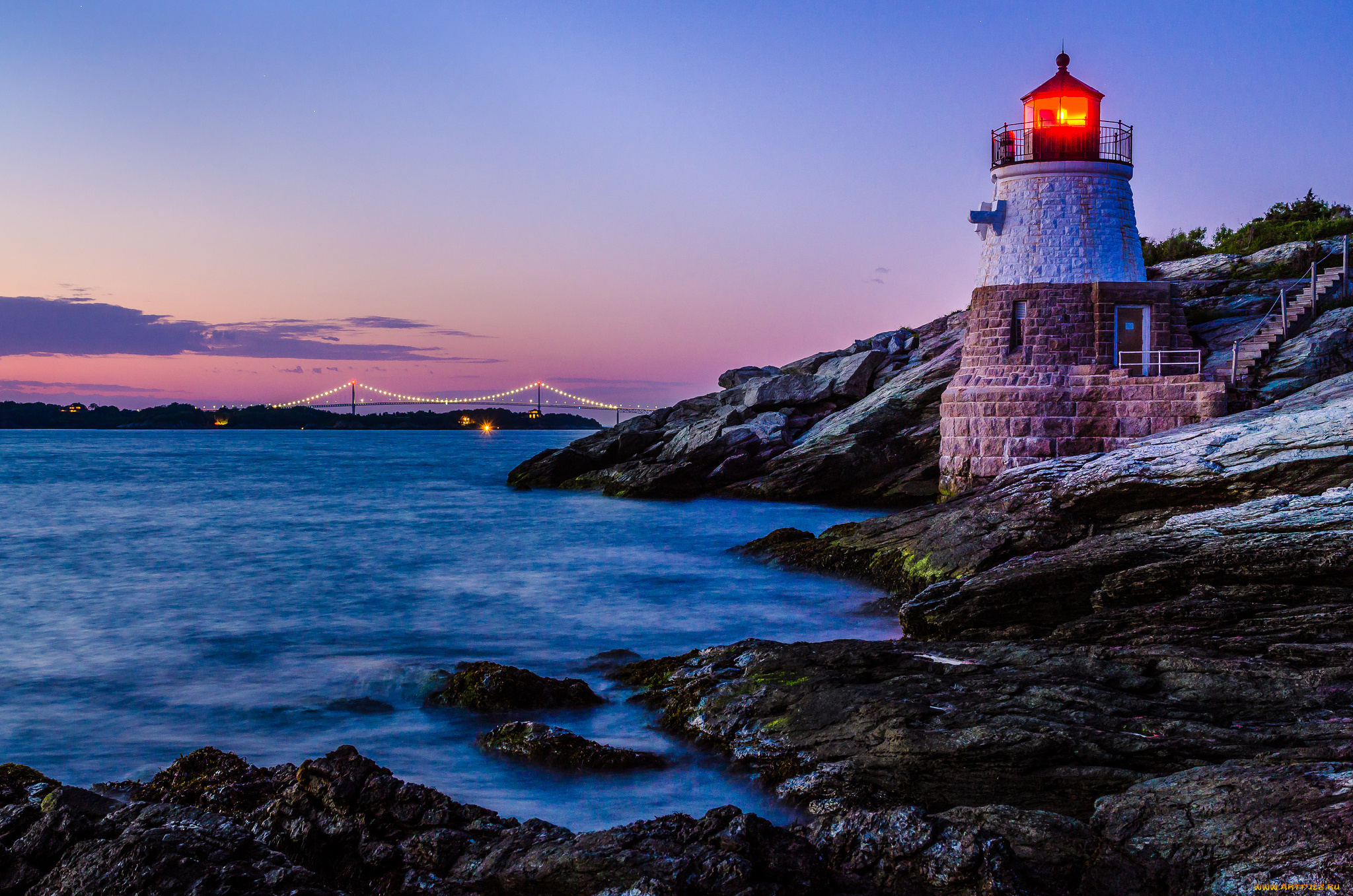 природа, маяки, огни, мост, ночь, пролив, маяк