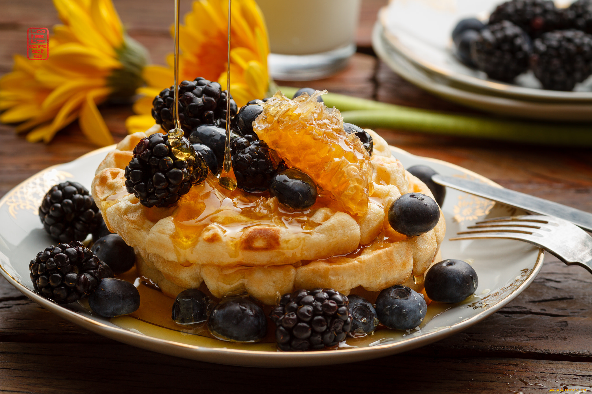 еда, пирожные, , кексы, , печенье, вафли, мед, ягоды