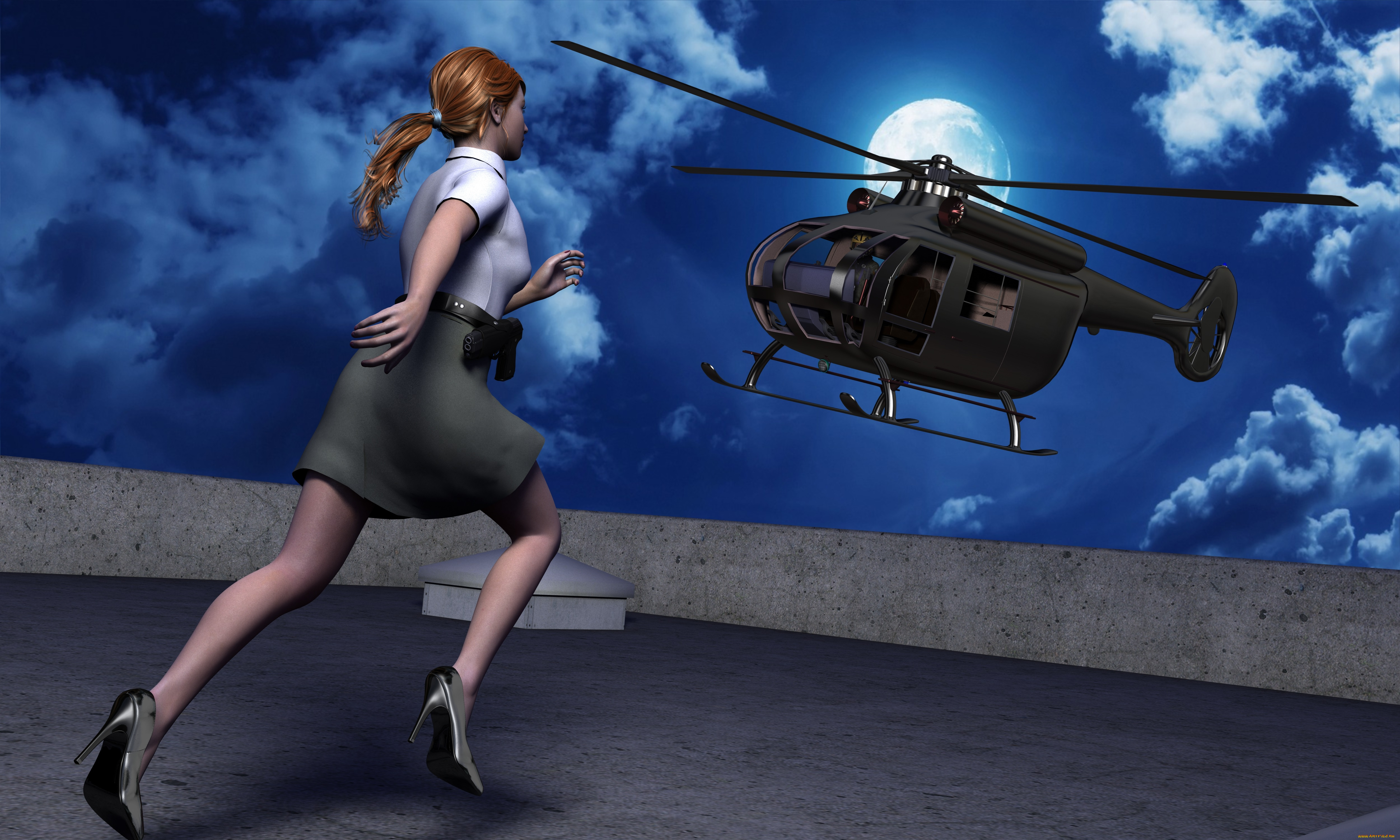 3д, графика, fantasy, , фантазия, вертолет, девушка