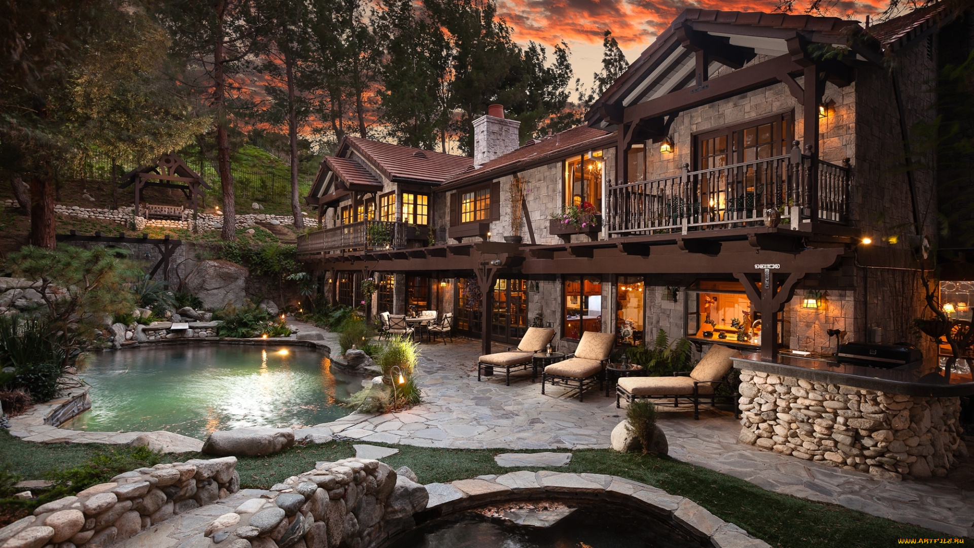 города, -, здания, , дома, облака, закат, бассейн, дом