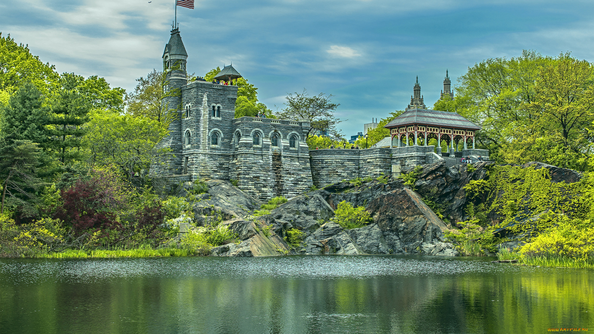 города, нью-йорк, , сша, озеро, нью-йорк, манхэттен, manhattan, central, park, центральный, парк, new, york, city, замок