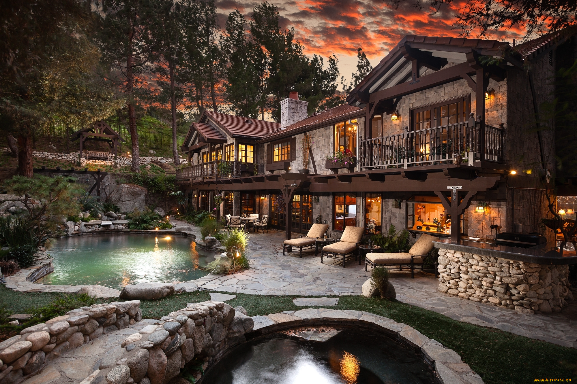 города, -, здания, , дома, облака, закат, бассейн, дом