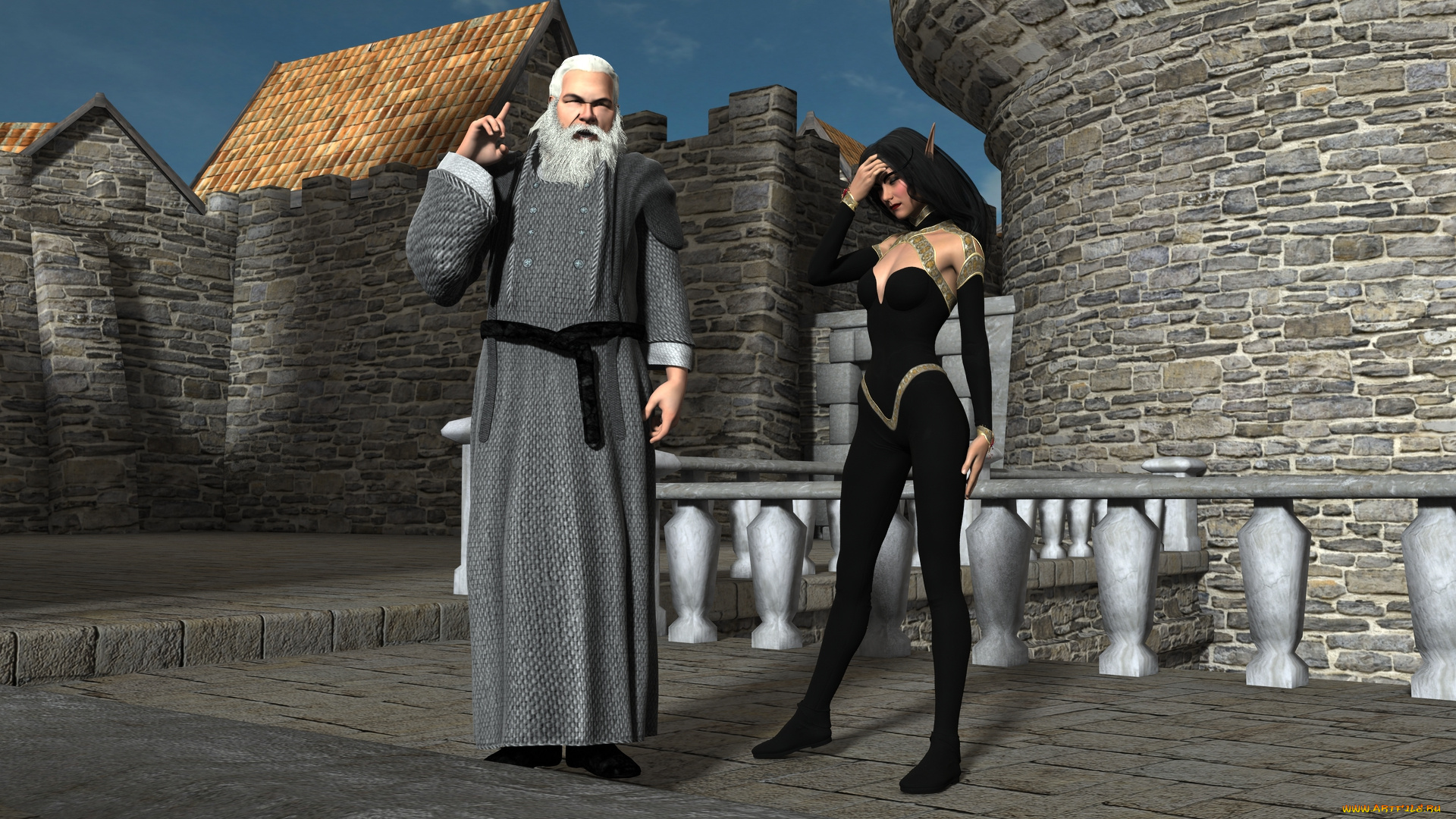 3д, графика, фантазия, , fantasy, грудь, фон, взгляд, эльфийка