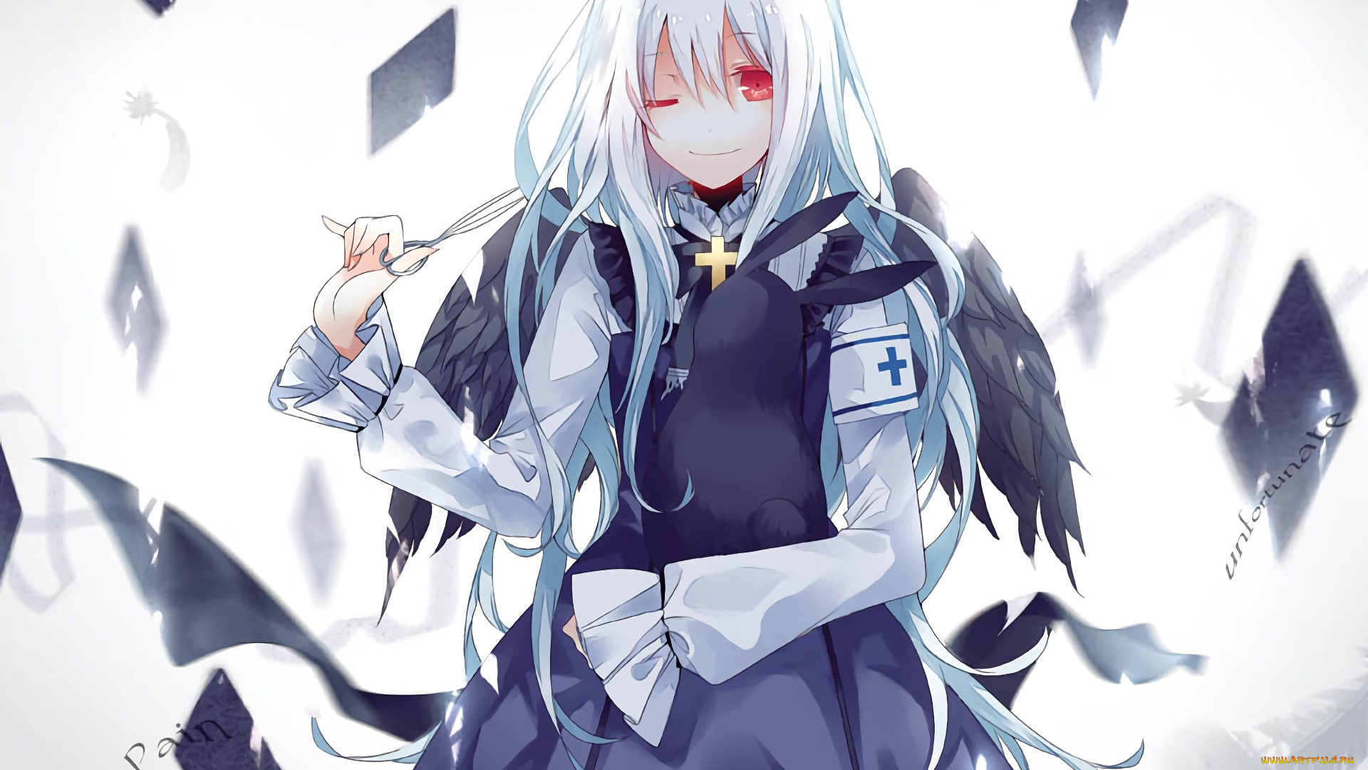 аниме, black, rock, shooter, девушка, взгляд, фон