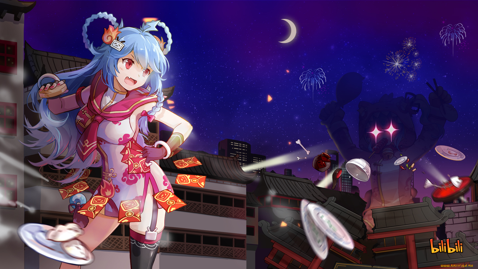 аниме, город, , улицы, , здания, bili, girl, 22