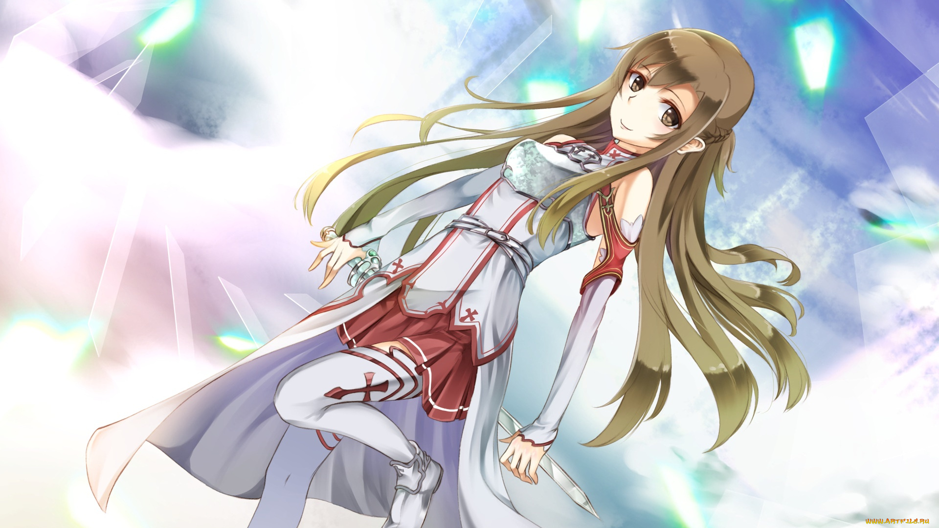 аниме, sword, art, online, девушка, взгляд, фон