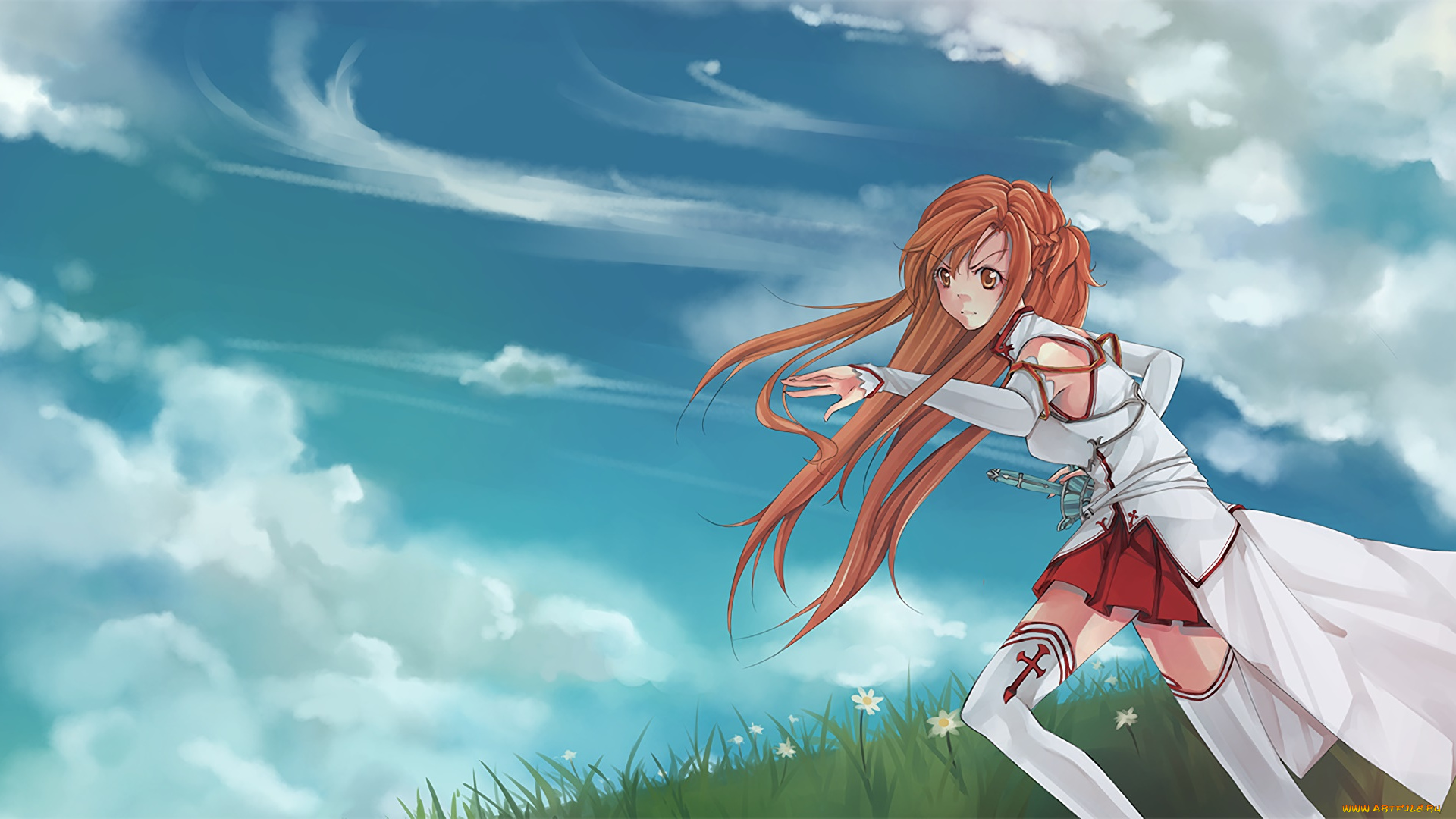 аниме, sword, art, online, девушка, взгляд, фон