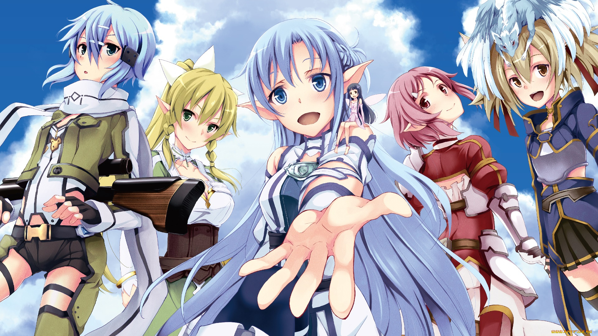 аниме, sword, art, online, девушки, взгляд, фон