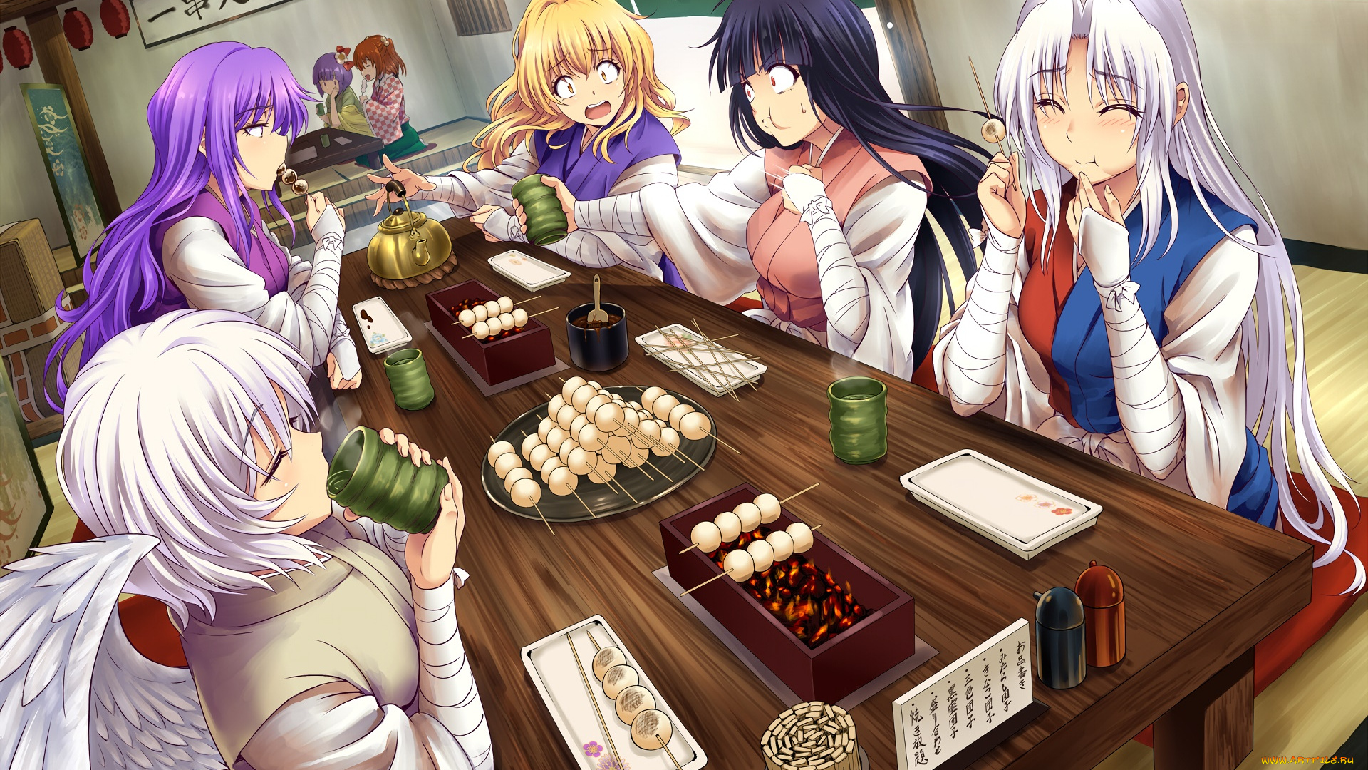 аниме, touhou, девушки, взгляд, фон