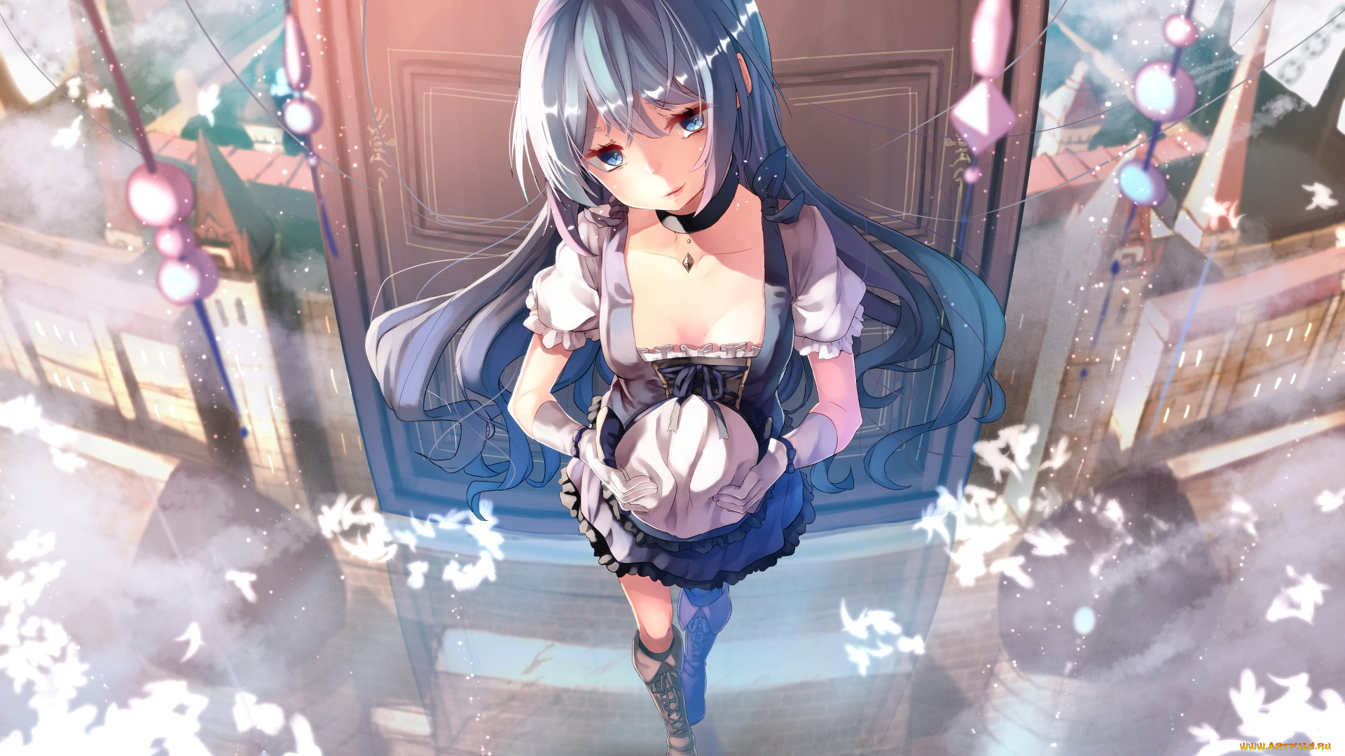 аниме, unknown, , другое, девушка, взгляд, фон