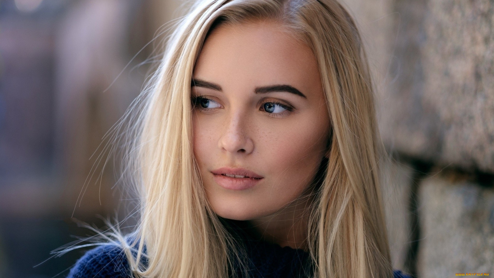 девушки, -unsort, , блондинки, блондинка, лицо, улыбка, свитер, стена