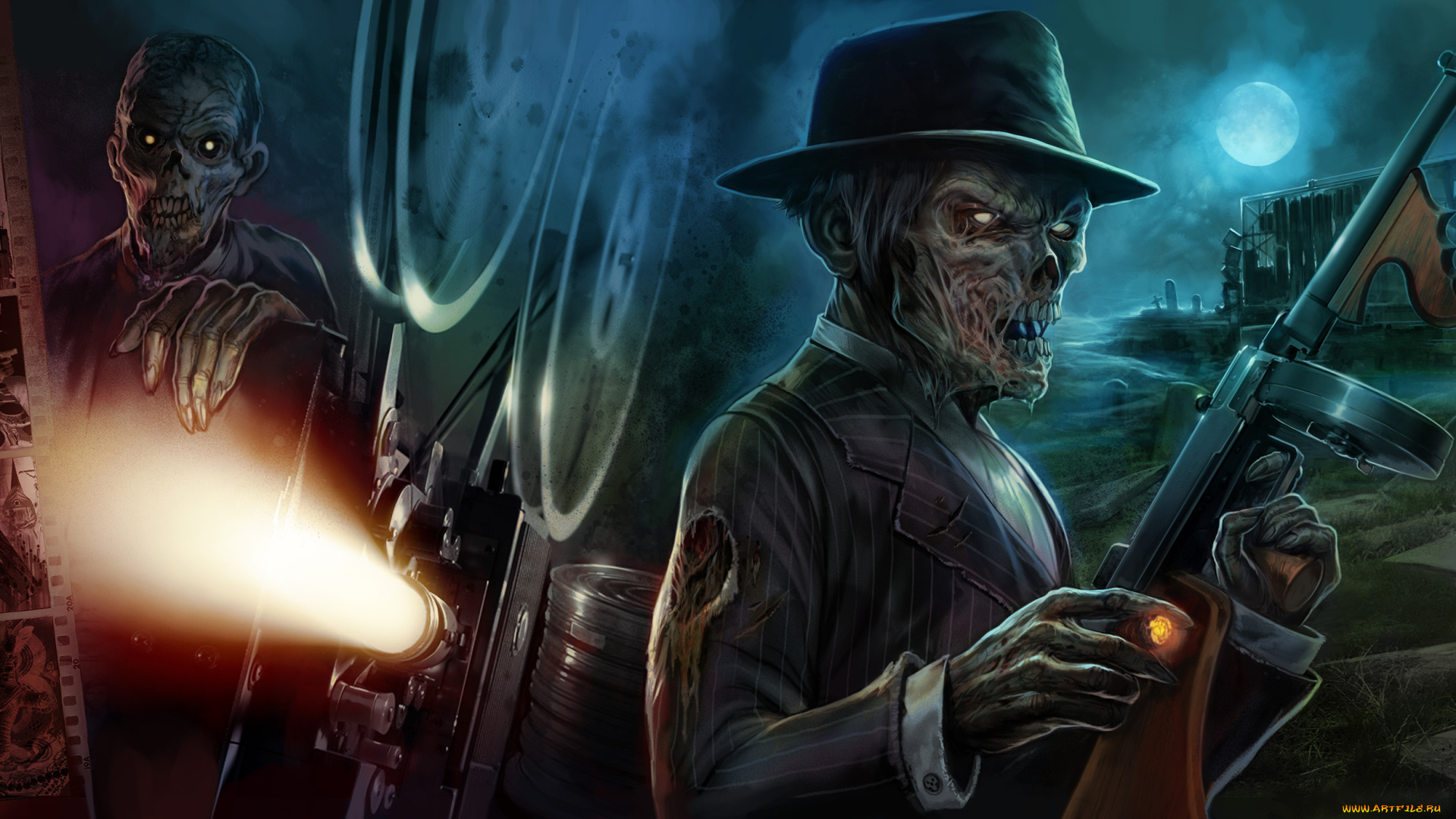 фэнтези, нежить, фон, автомат, зомби