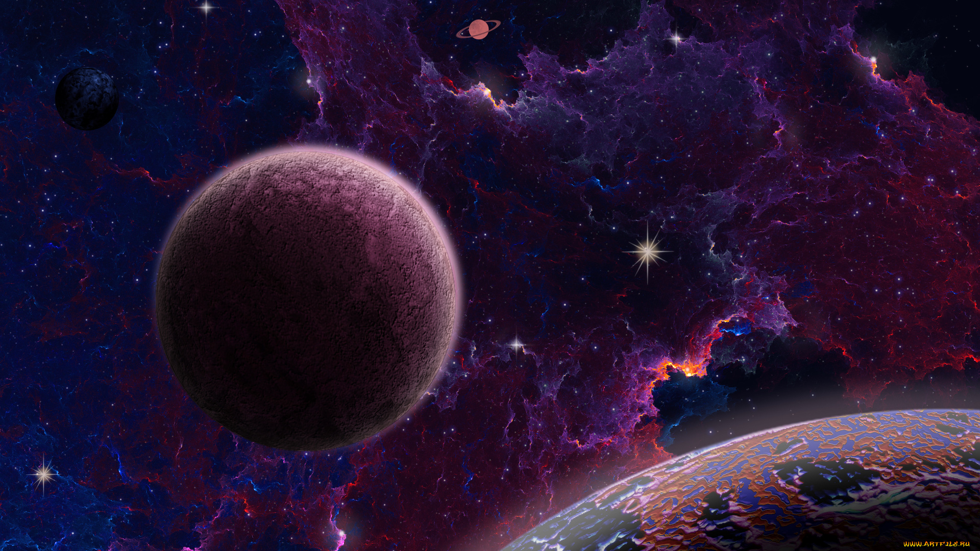 космос, арт, планеты, вселенная, звезды, галактика