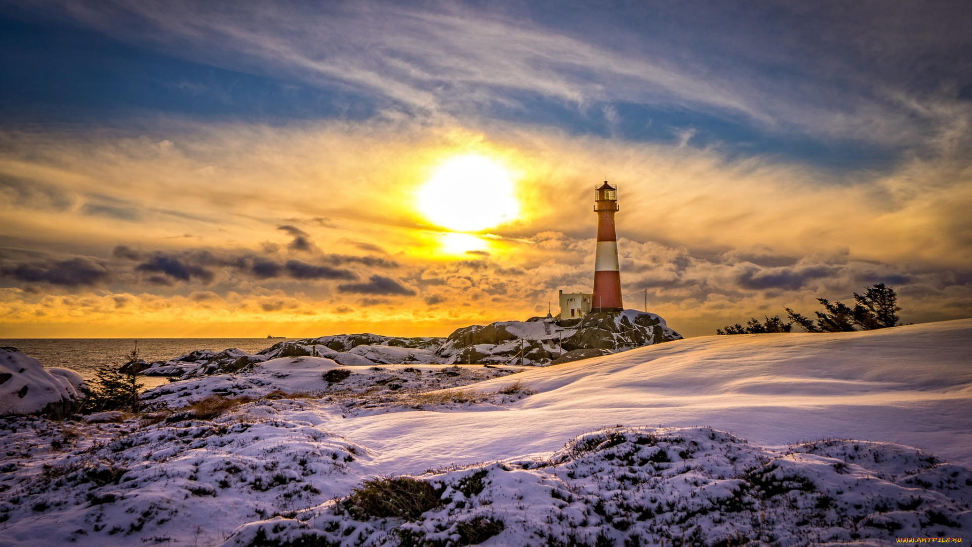 природа, маяки, снег, маяк