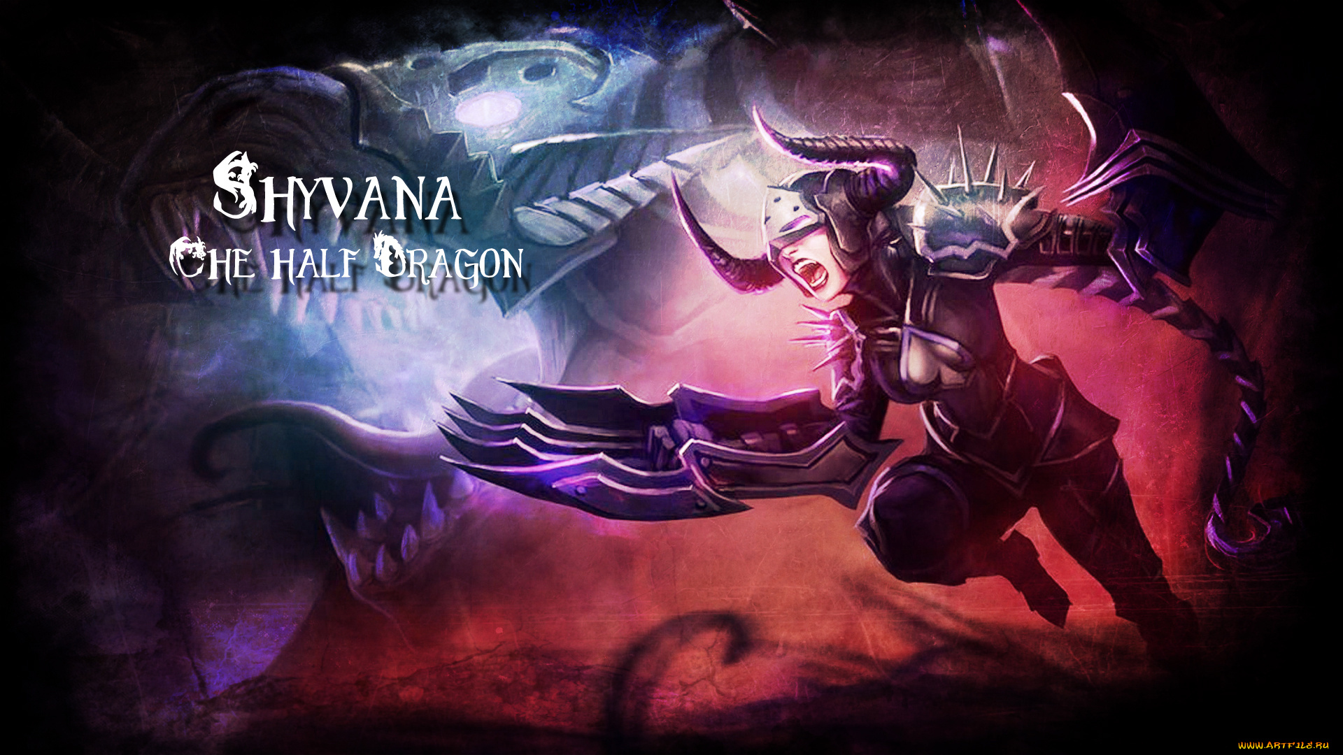 видео, игры, league, of, legends, девушка, фон, латы, shyvana