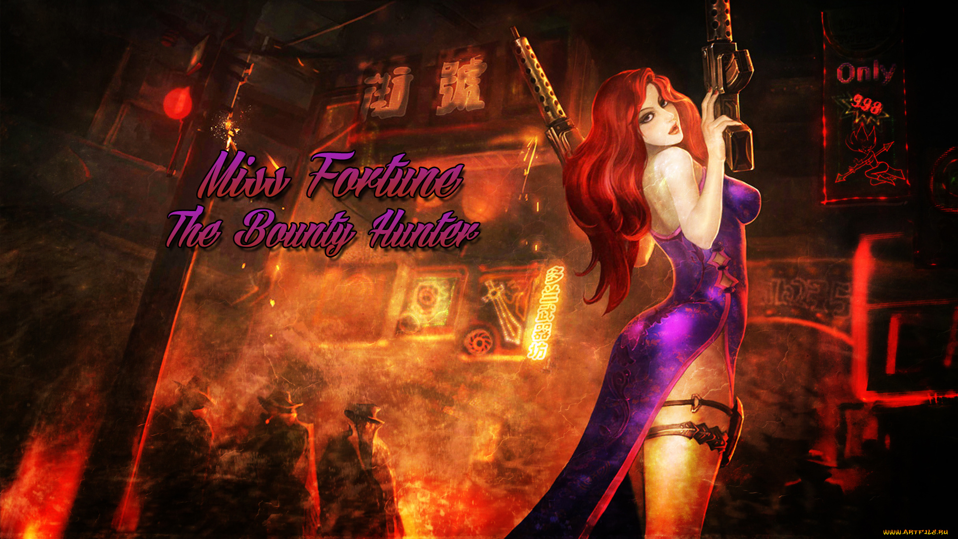 видео, игры, league, of, legends, девушка, фон, взгляд, автомат, miss, fortune