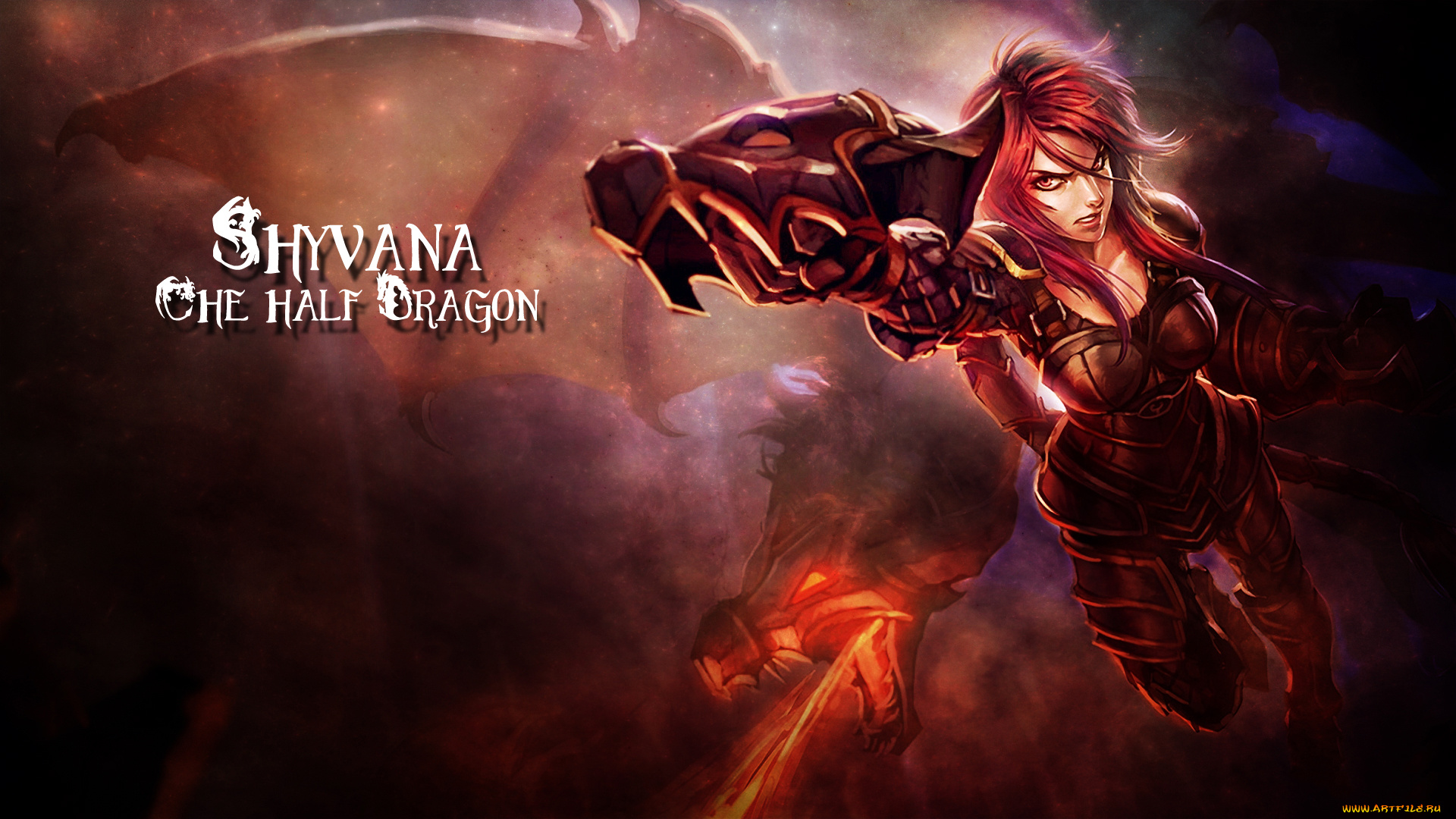 видео, игры, league, of, legends, латы, фон, девушка, shyvana