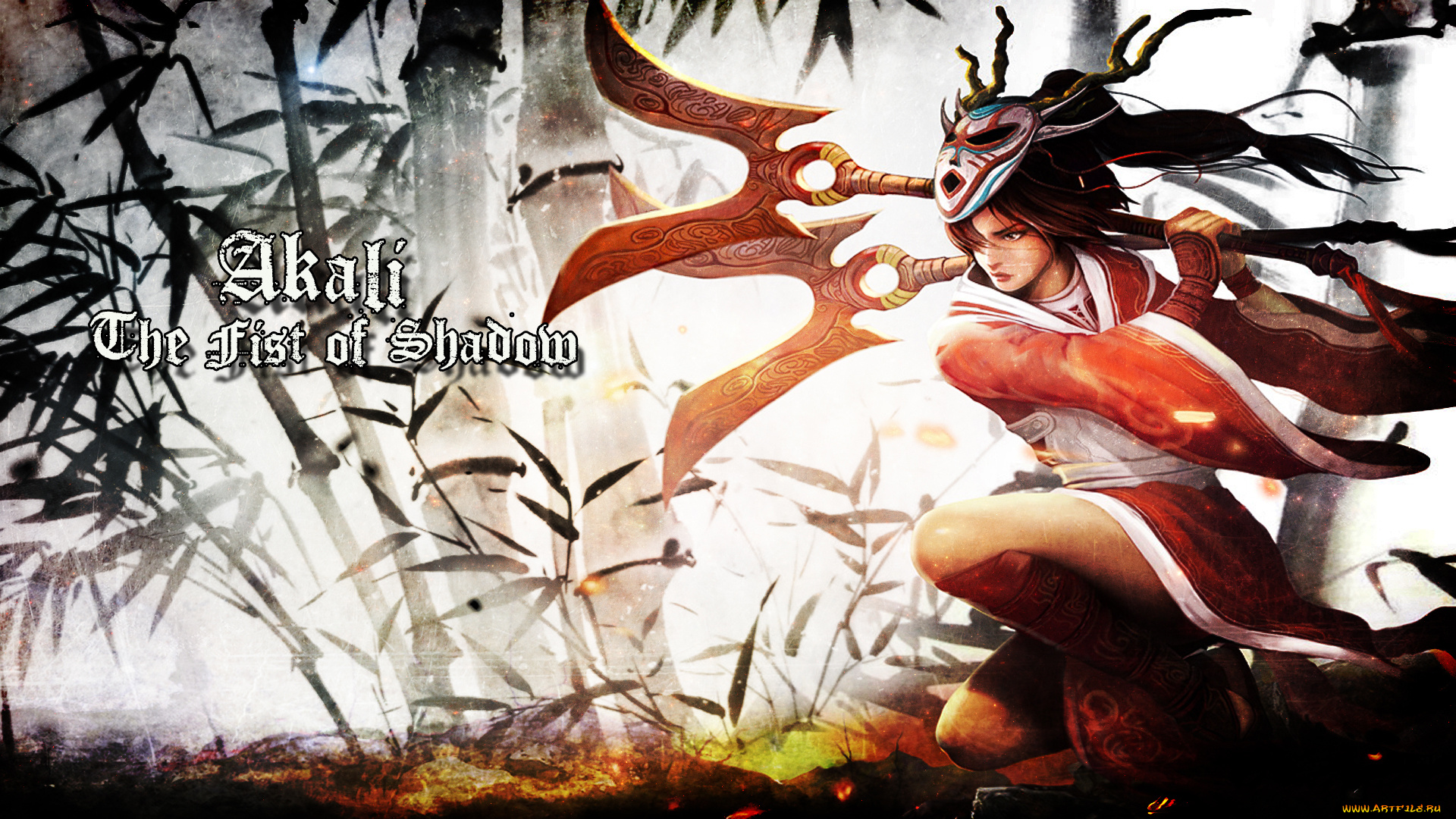 видео, игры, league, of, legends, маска, взгляд, фон, девушка, akali