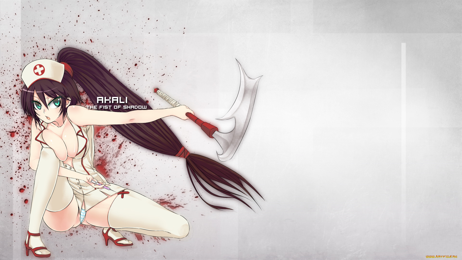 видео, игры, league, of, legends, медсестра, взгляд, фон, девушка, akali