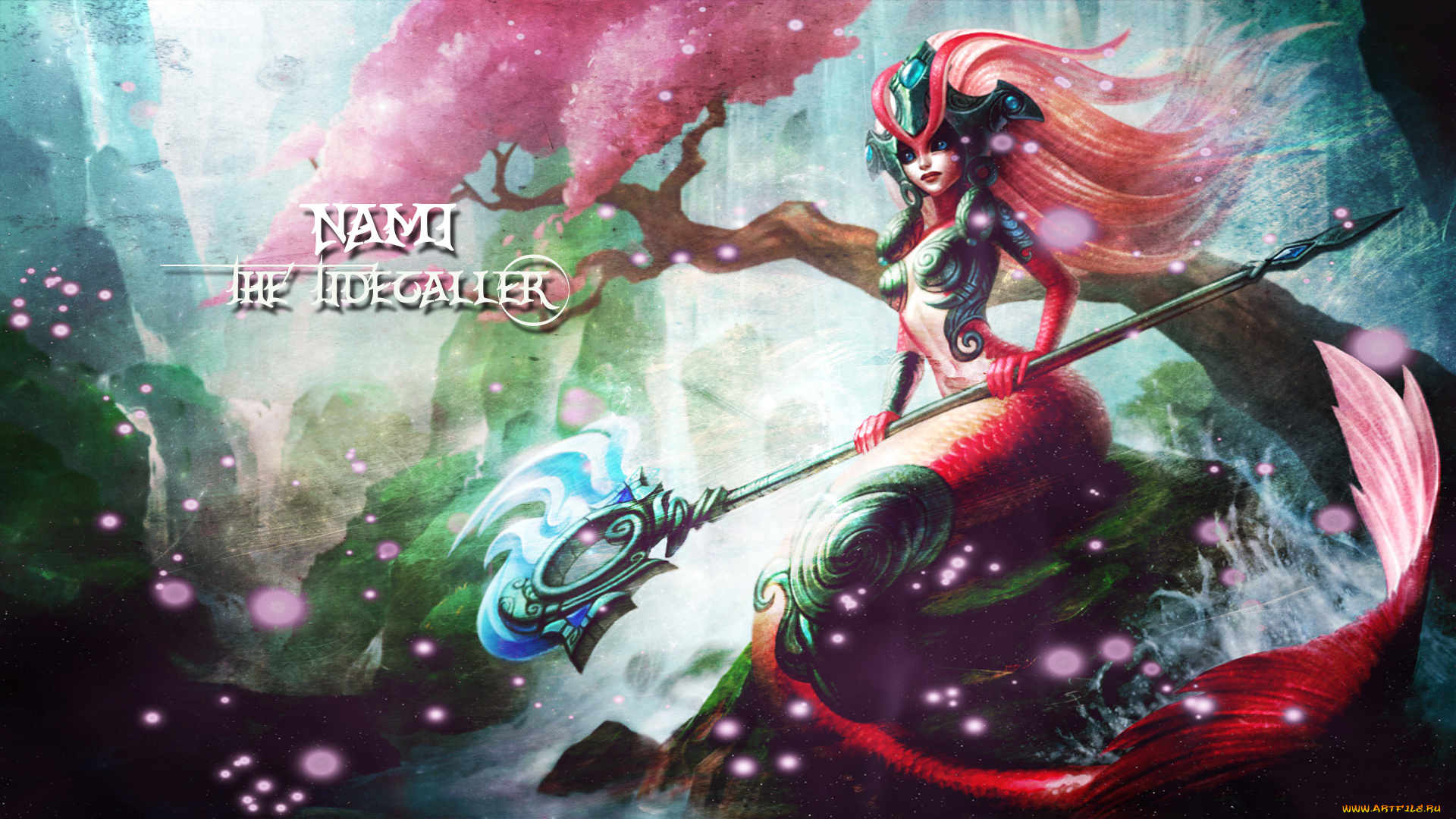 видео, игры, league, of, legends, посох, существо, фон, девушка, nami