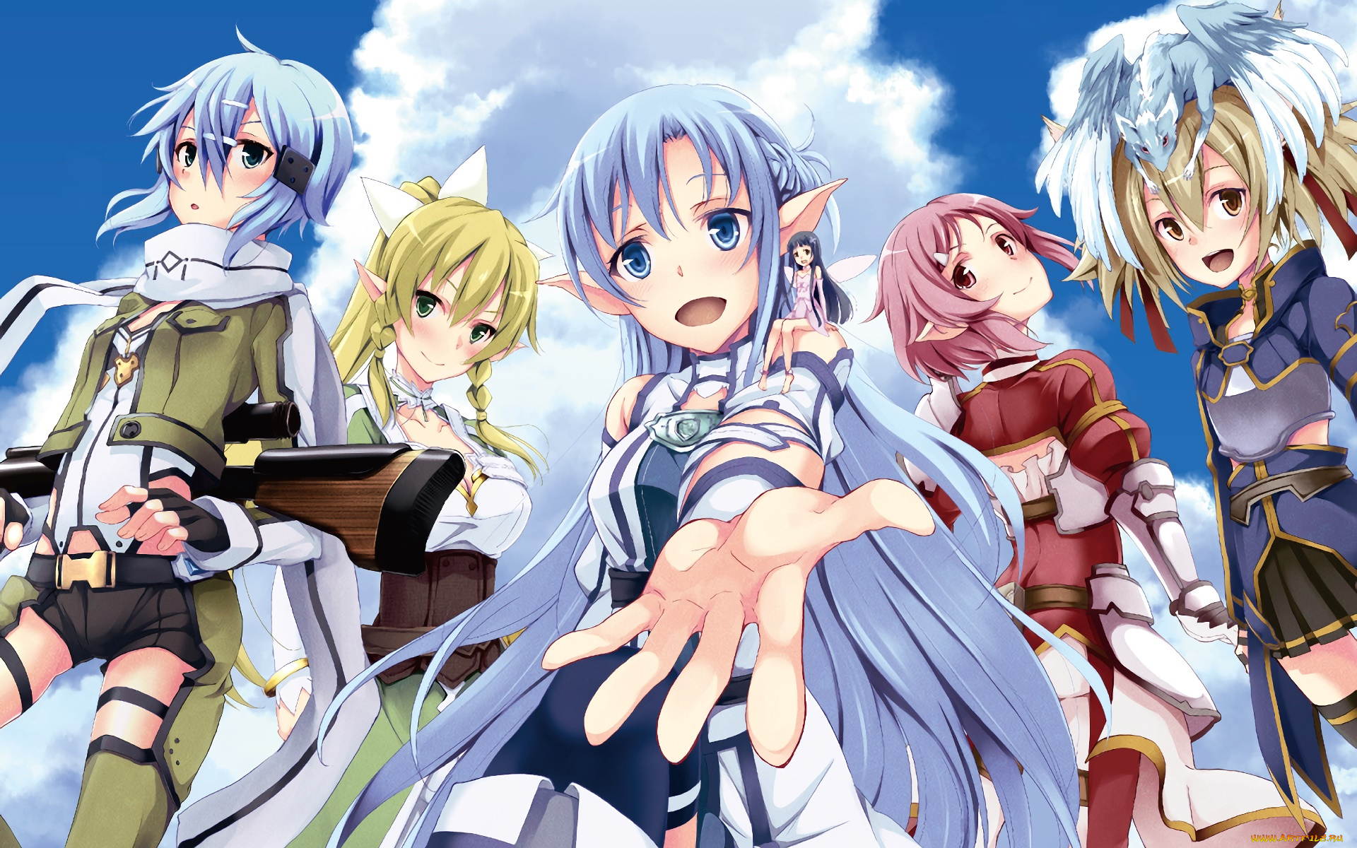 аниме, sword, art, online, девушки, взгляд, фон