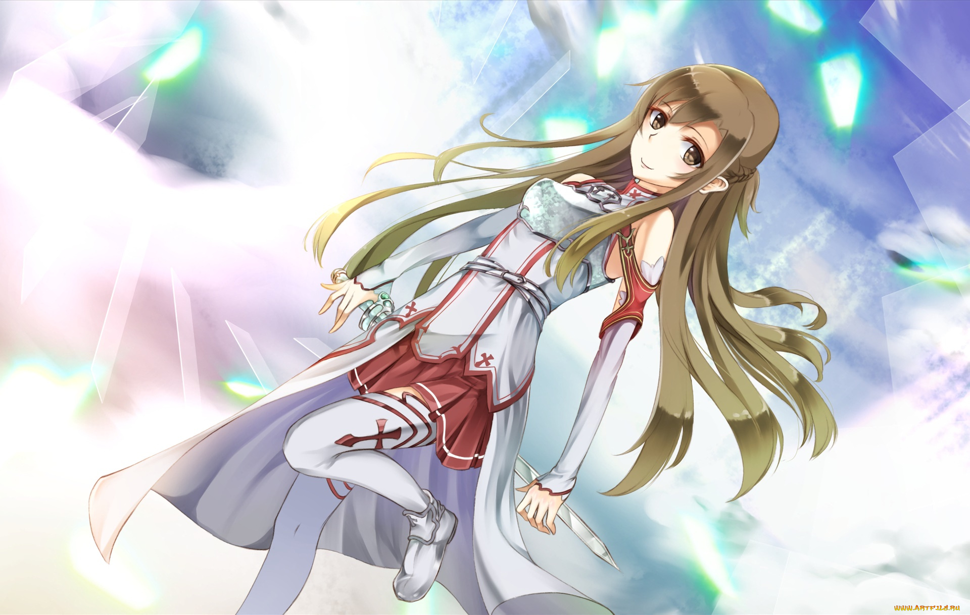 аниме, sword, art, online, девушка, взгляд, фон