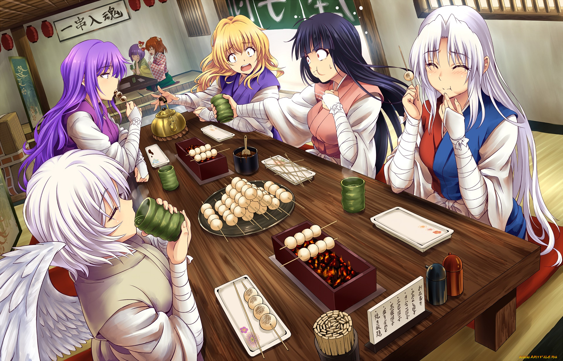 аниме, touhou, девушки, взгляд, фон