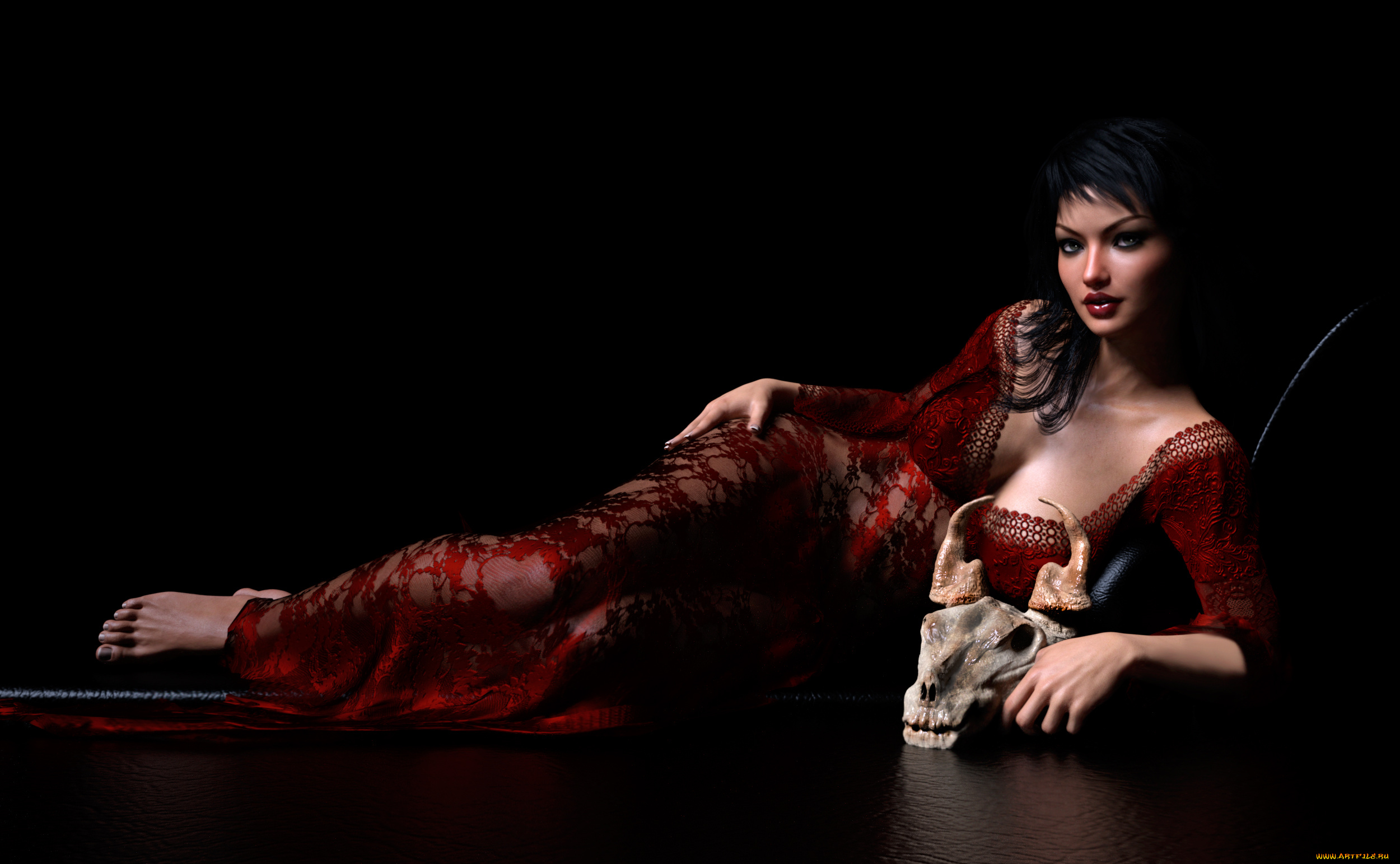 3д, графика, люди, , people, череп, взгляд, фон, девушка