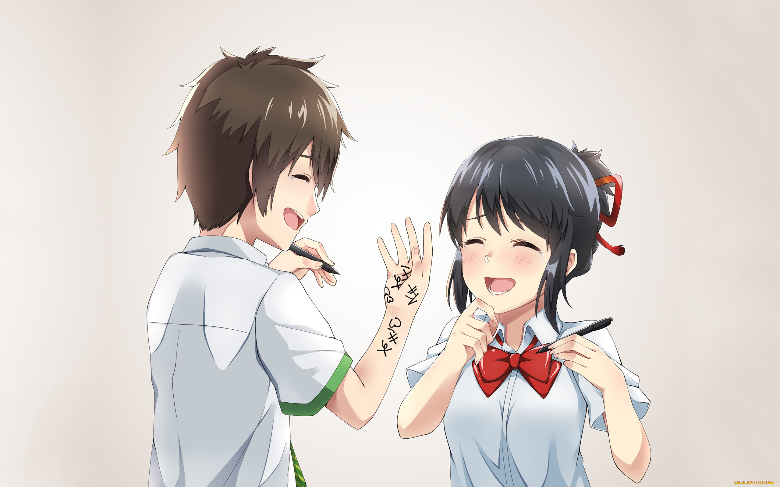 аниме, kimi, no, na, wa, девушка, взгляд, фон, парень