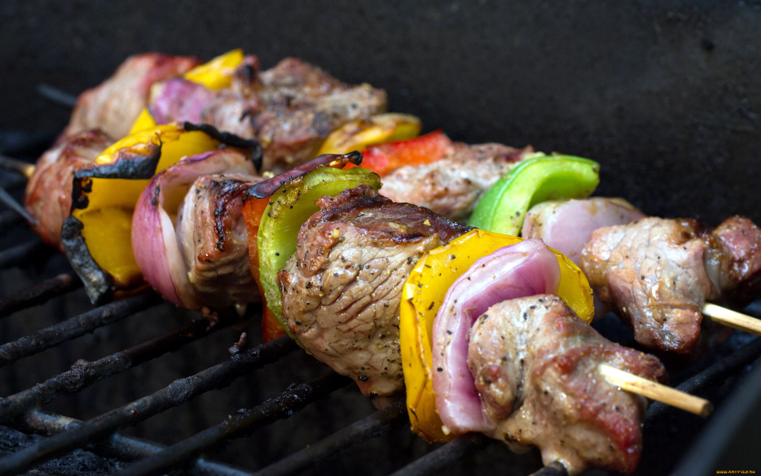 еда, шашлык, , барбекю, мясо, лук, решетка, перец