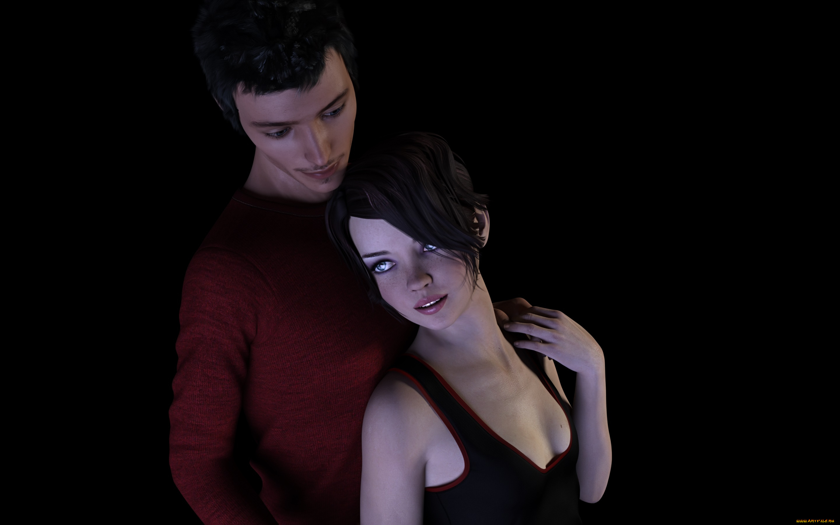 3д, графика, люди, , people, девушка, взгляд, фон, парень