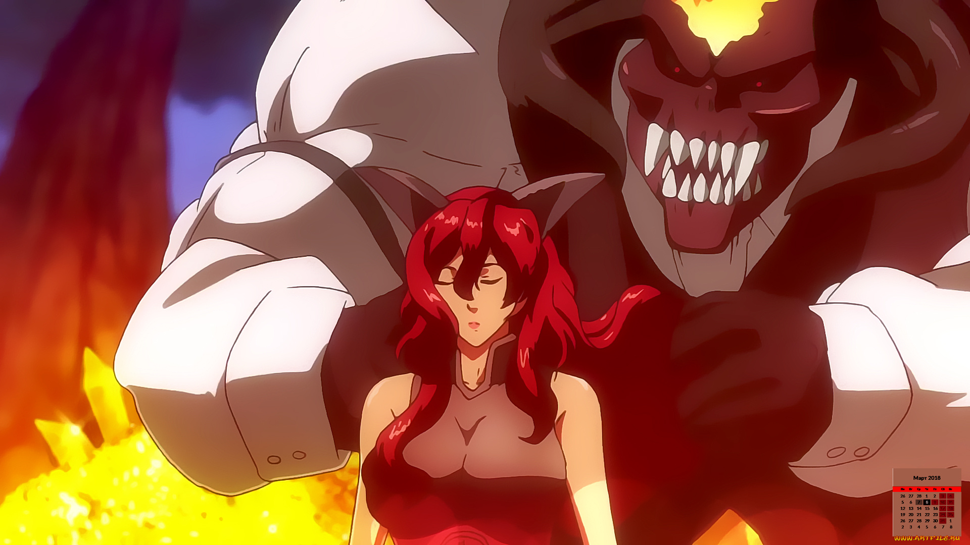 календари, аниме, женщина, существо, чудовище, 2018