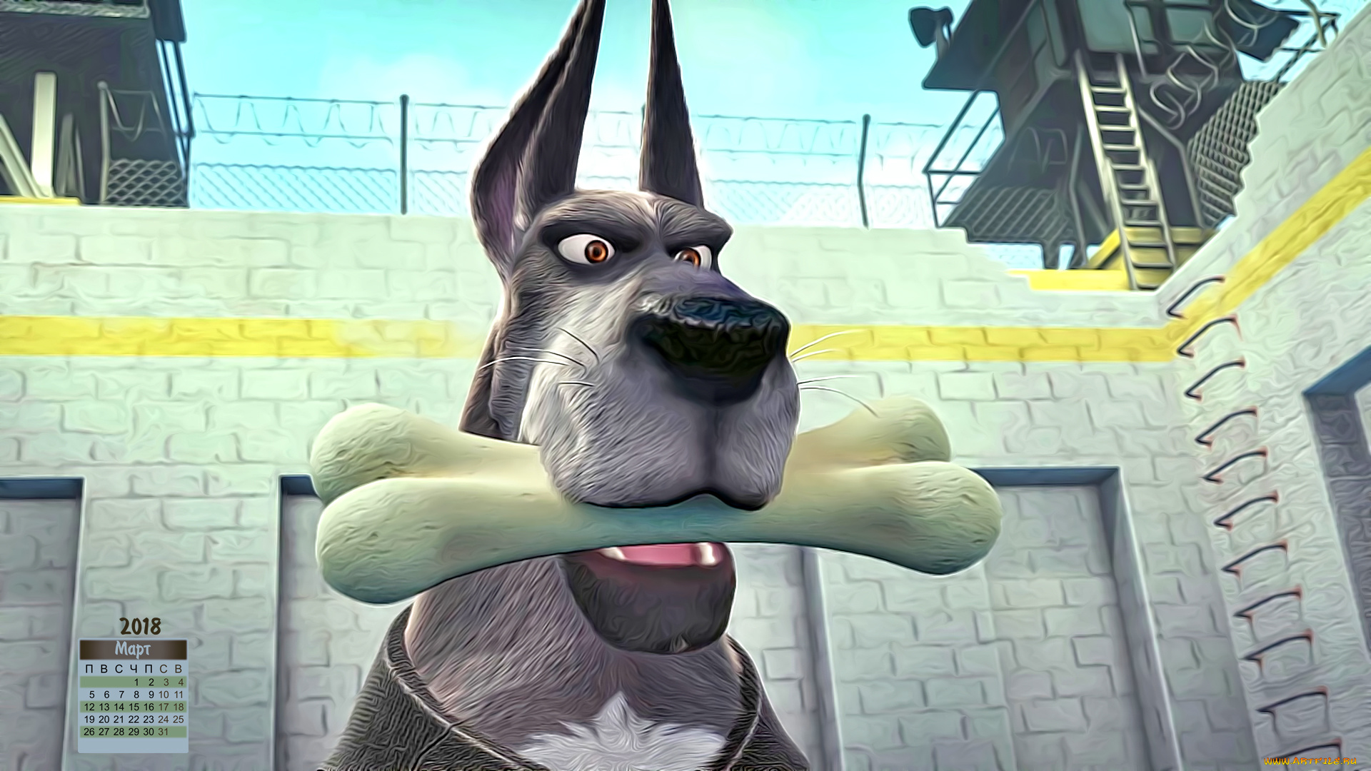 календари, кино, , мультфильмы, кость, взгляд, 2018, морда, собака