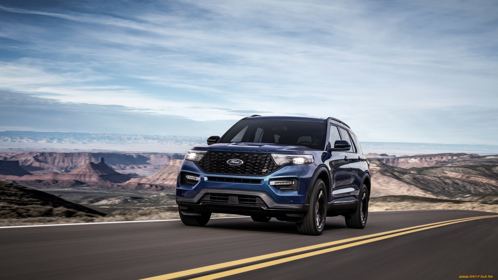 2020, ford, explorer, st, автомобили, ford, форд, американские, внедорожник, синий, новый, вид, спереди