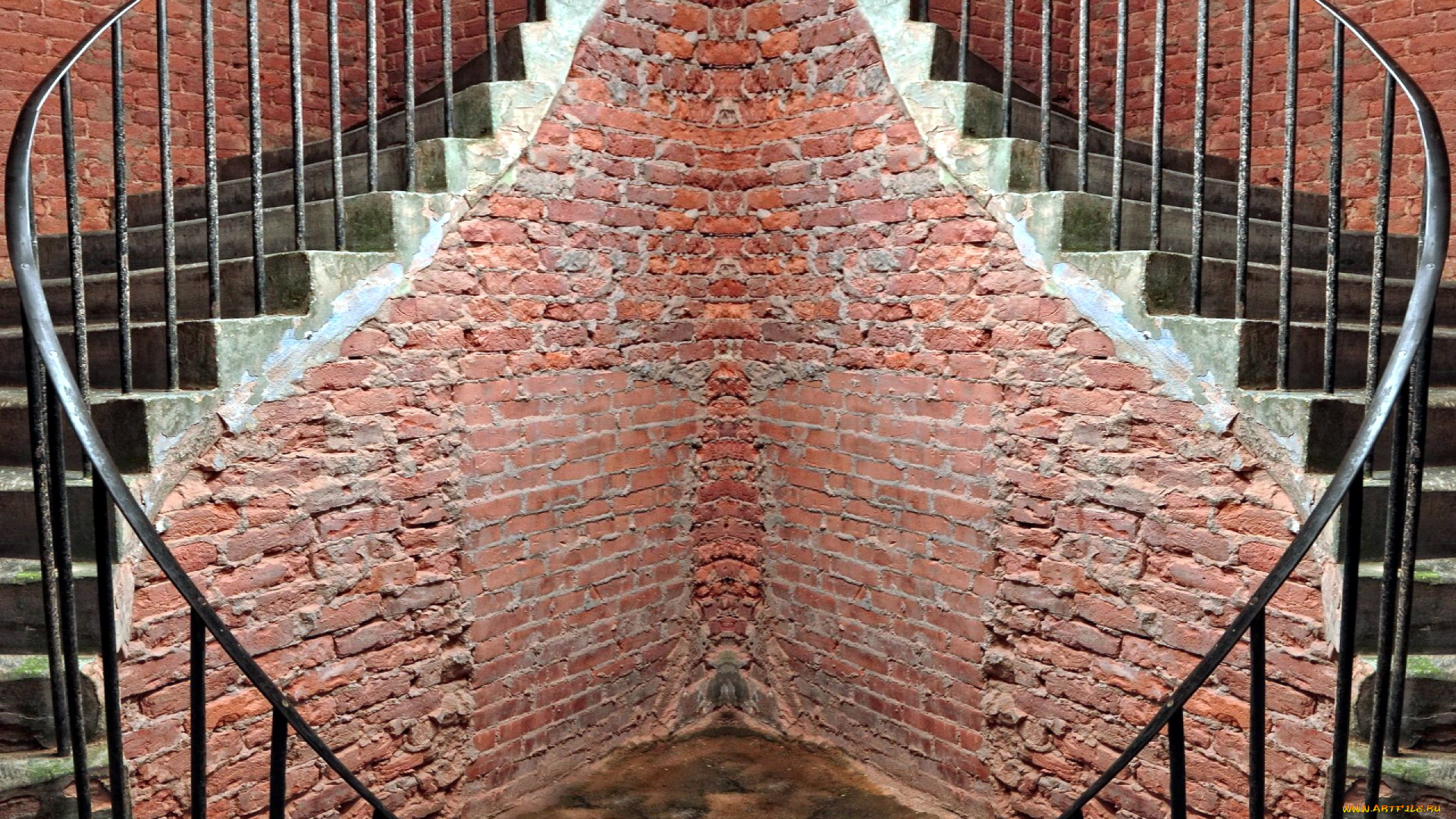 интерьер, холлы, , лестницы, , корридоры, угол, кирпичи, лестница