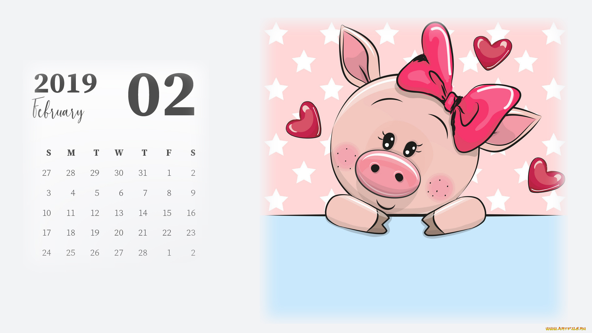 календари, рисованные, , векторная, графика, поросенок, бант, свинья, сердце