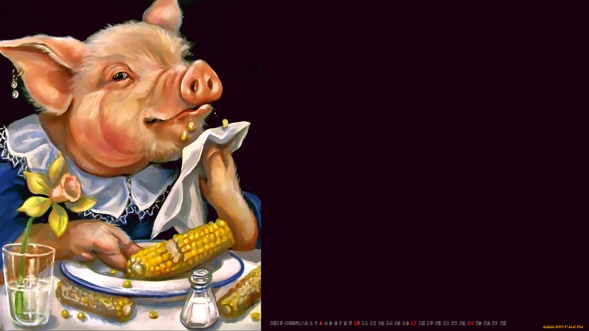 календари, рисованные, , векторная, графика, стакан, тарелка, цветок, поросенок, кукуруза, свинья