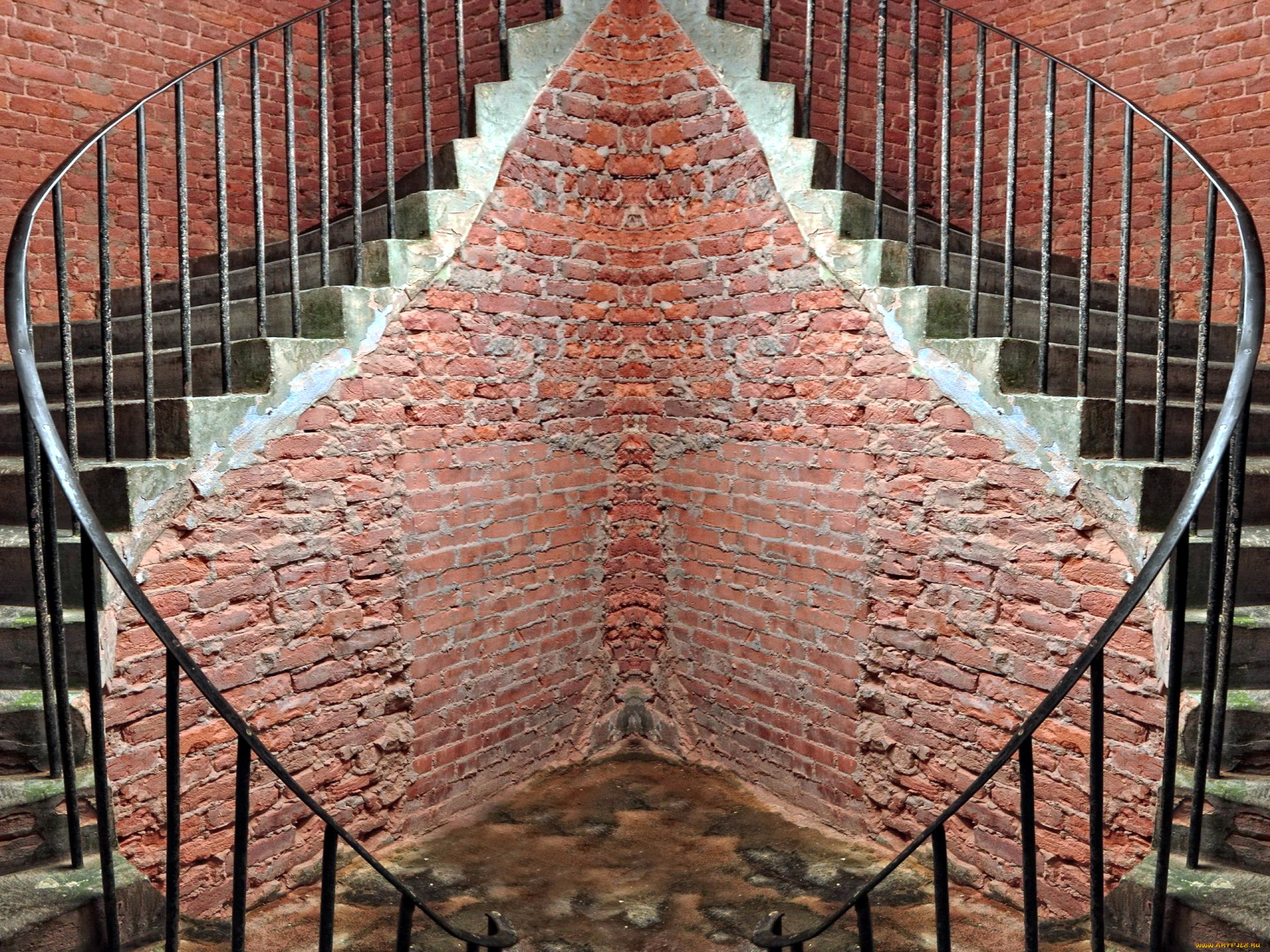 интерьер, холлы, , лестницы, , корридоры, угол, кирпичи, лестница