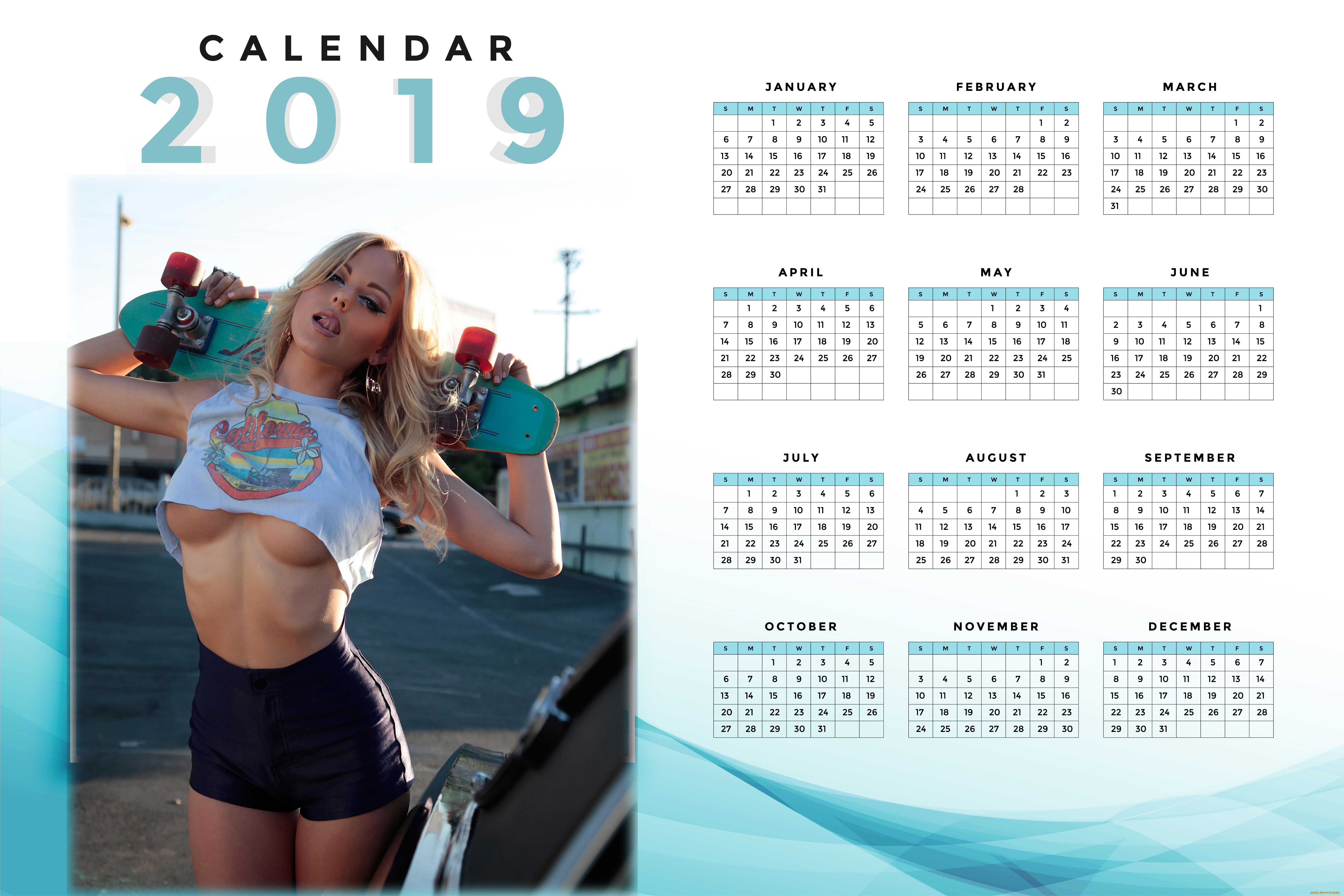календари, девушки, скейтборд, женщина