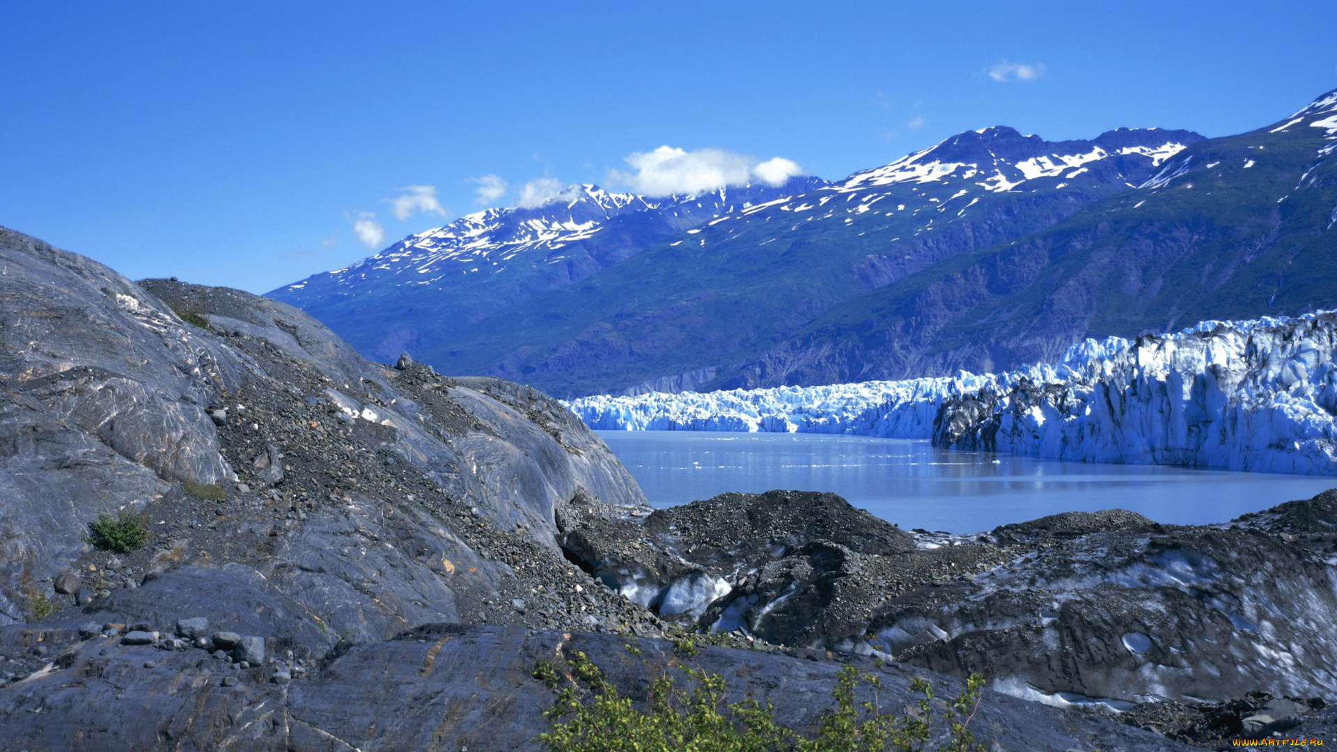 природа, айсберги, и, ледники, горы, река, ледник, лёд