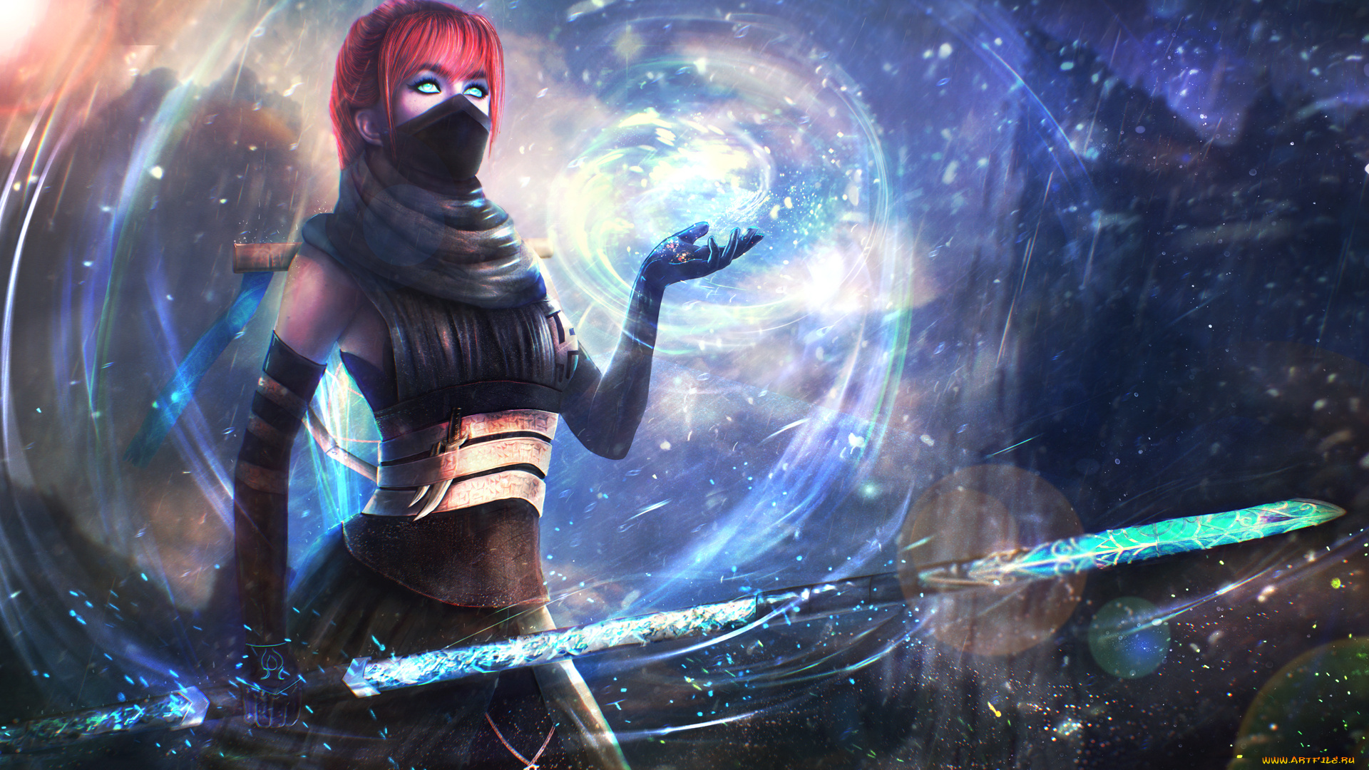 видео, игры, guild, wars, 2, фон, девушка, меч, маска