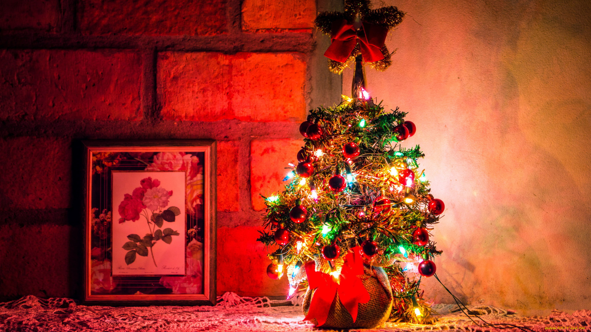 праздничные, ёлки, картина, елка, гирлянда