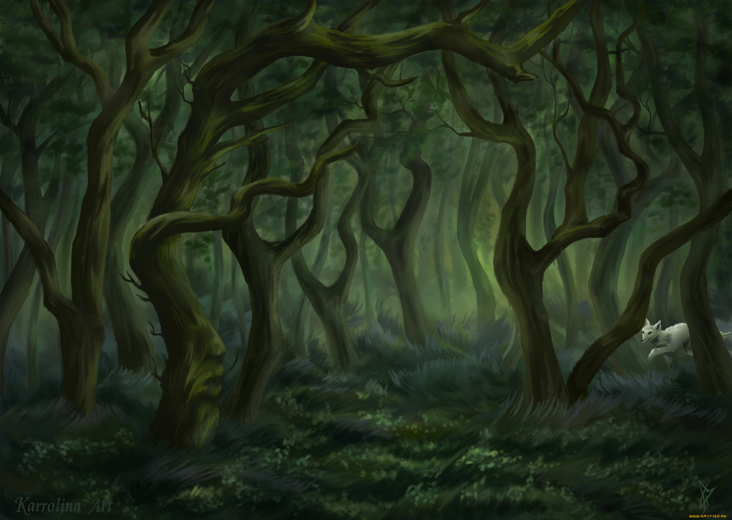 рисованное, природа, лес, зверь