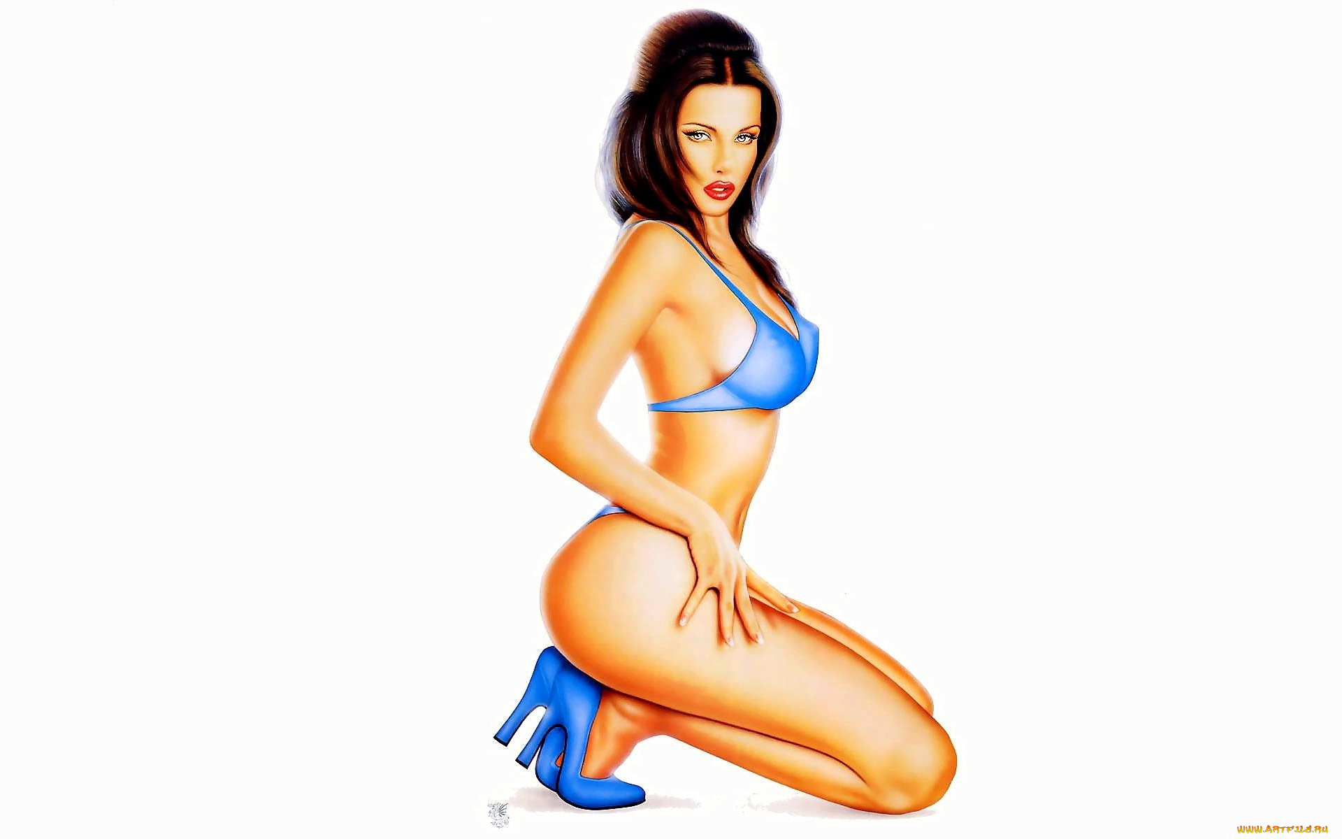 рисованное, carlos, cartagena, девушка, купальник, каблуки