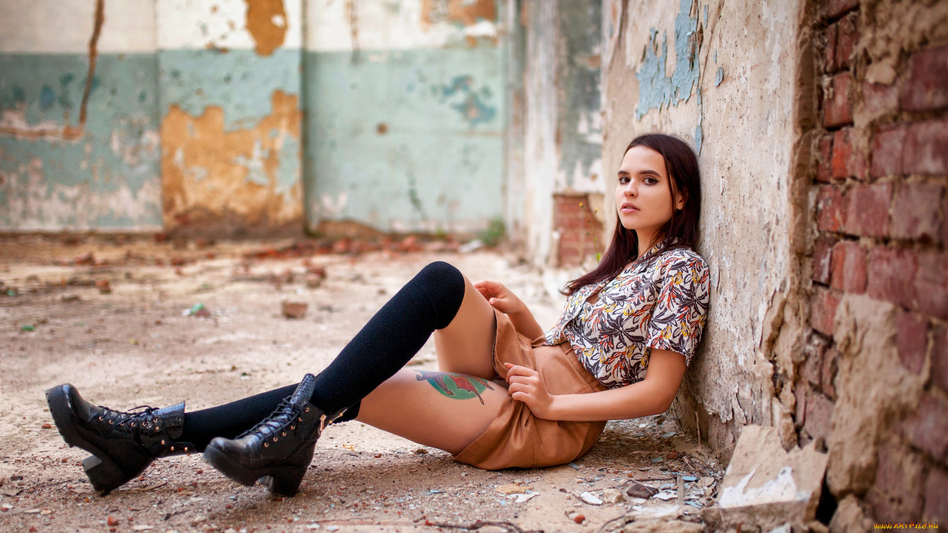 девушки, -, брюнетки, , шатенки, брюнетка, поза, юбка, тату