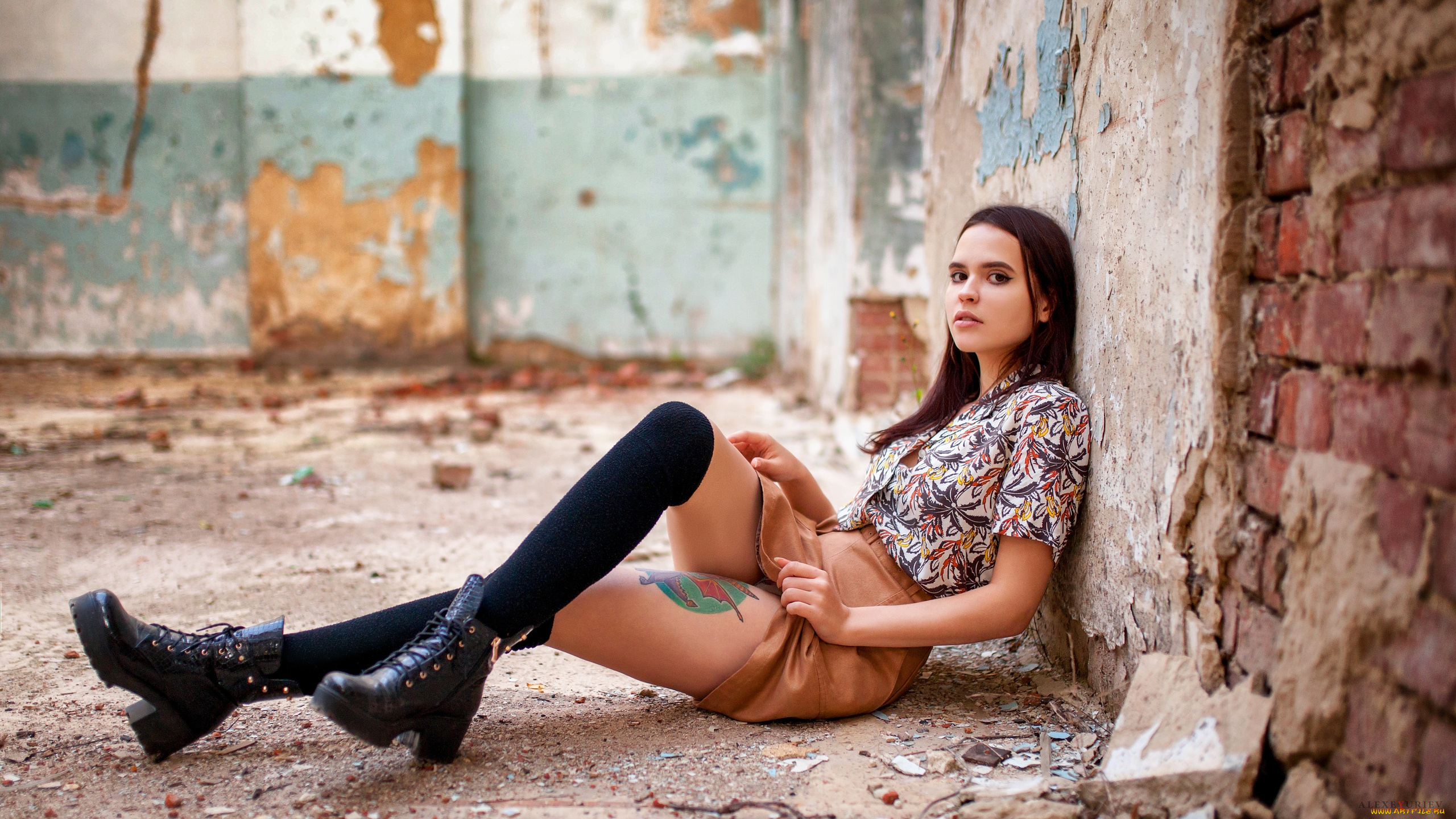 девушки, -, брюнетки, , шатенки, брюнетка, поза, юбка, тату